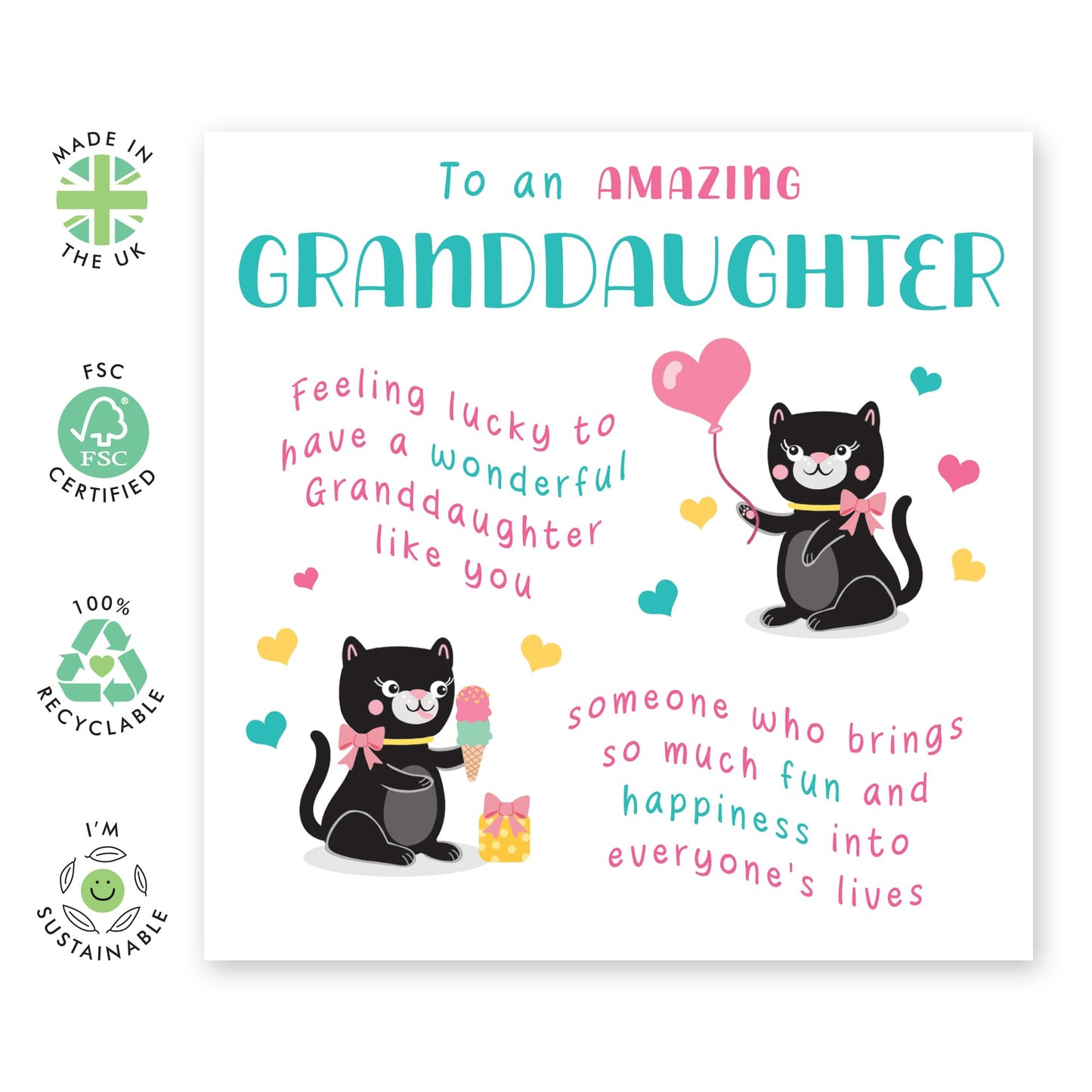 Granddaughter Birthday Cards - An Amazing Granddaughter - Cat Birthday Card For Women - Granddaughter Gifts From Nan Grandad - Girls Birthday Card - Comes With Stickers - By Central 23