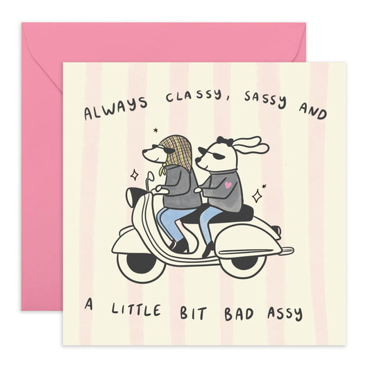 Couples Riding Anniversary Card - 'Gifts for BFF, Besties, Best Friend, Gals, Close Friends, Girlfriend - Riding a Scooter - Comes with Fun Stickers