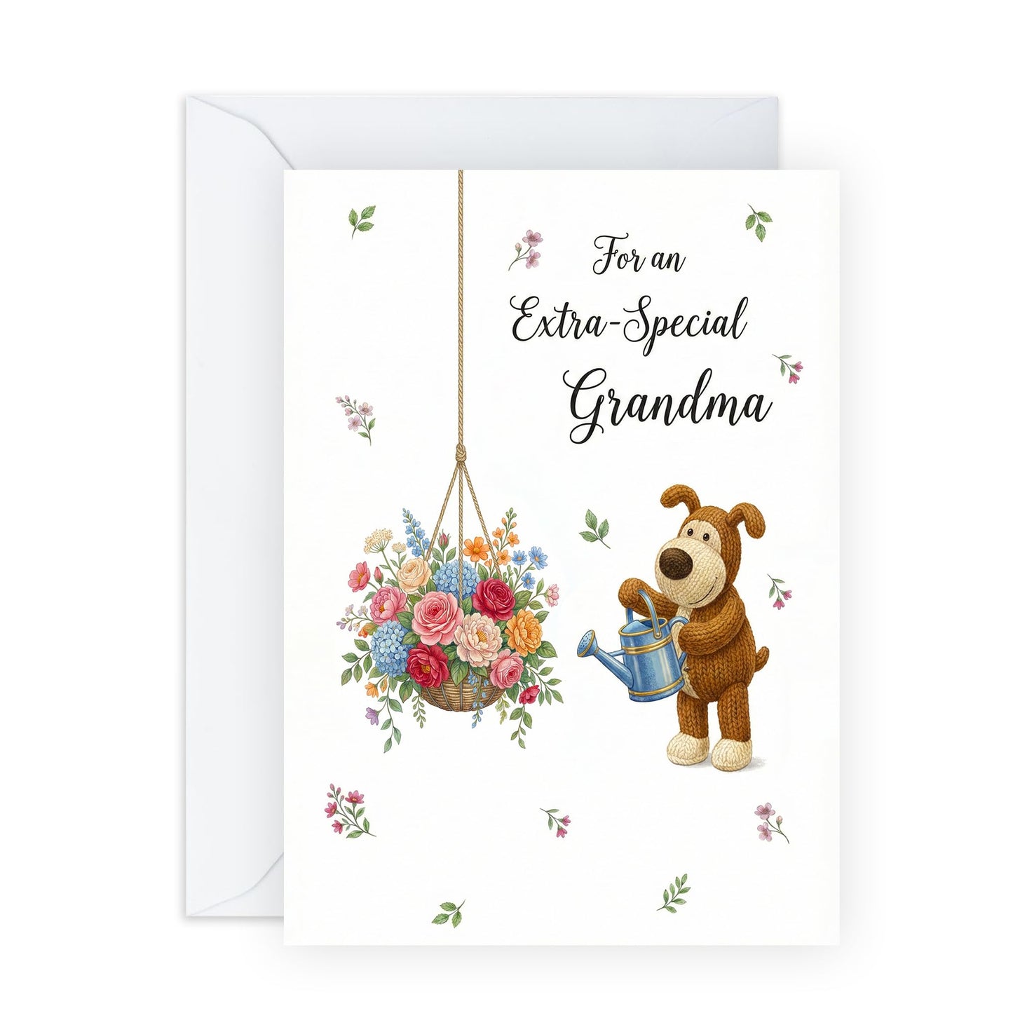 Mother’s Day Card for Grandma - ‘Extra Special Grandma’ Floral Greeting Card - Cute Puppy & Hanging Basket Design - Thoughtful Keepsake for Nan Granny - Includes Premium White Envelope