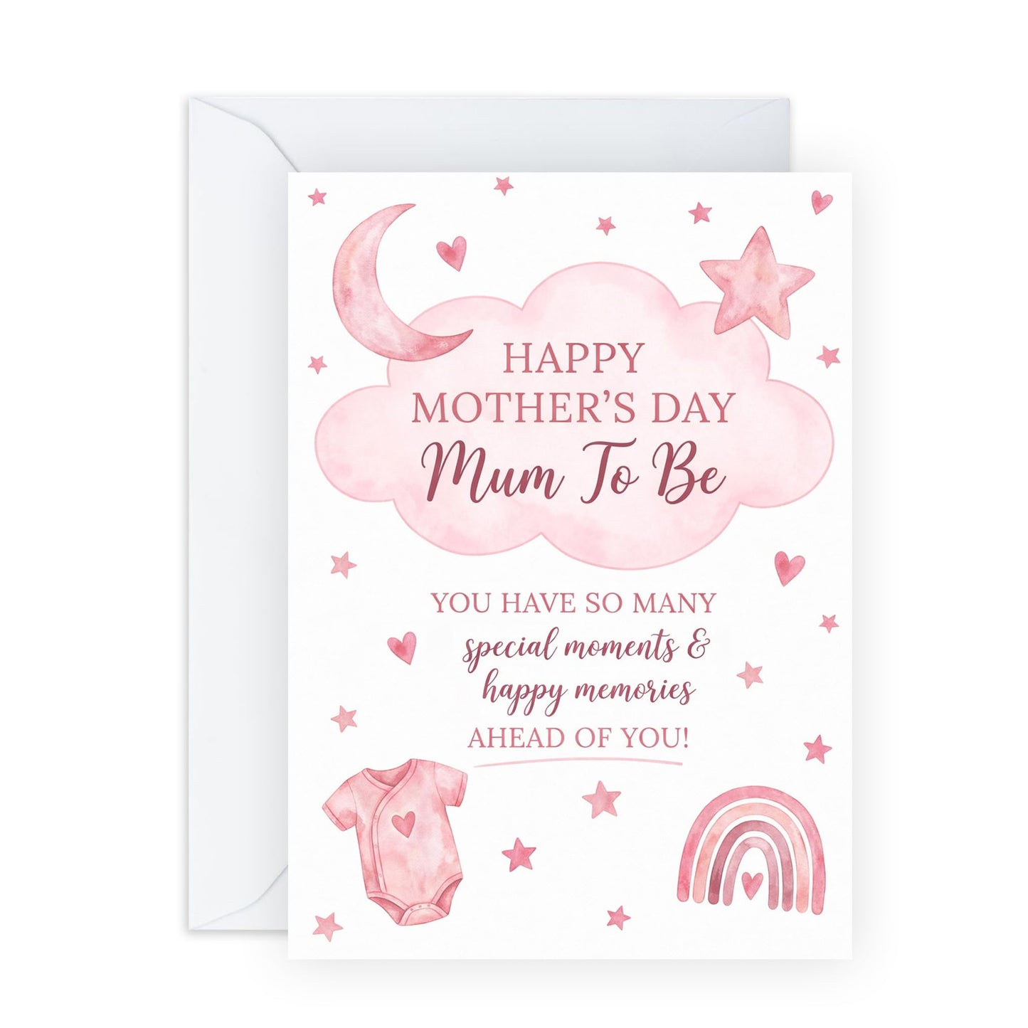 Mum To Be Mother’s Day Card – Pink Clouds – Cute Watercolour Keepsake Greeting for Wife Sister Daughter Friend Bestie BFF Her Ladies Women Pregnant - Comes with Sweet Stickers