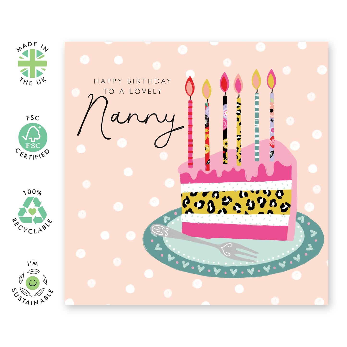 Nanny Birthday Cards - To A Lovely Nanny - Birthday Cake And Candles - Sweet Birthday Card For Grandmother Nana - Grandma Gifts For Her Women - Comes With Stickers - By Central 23