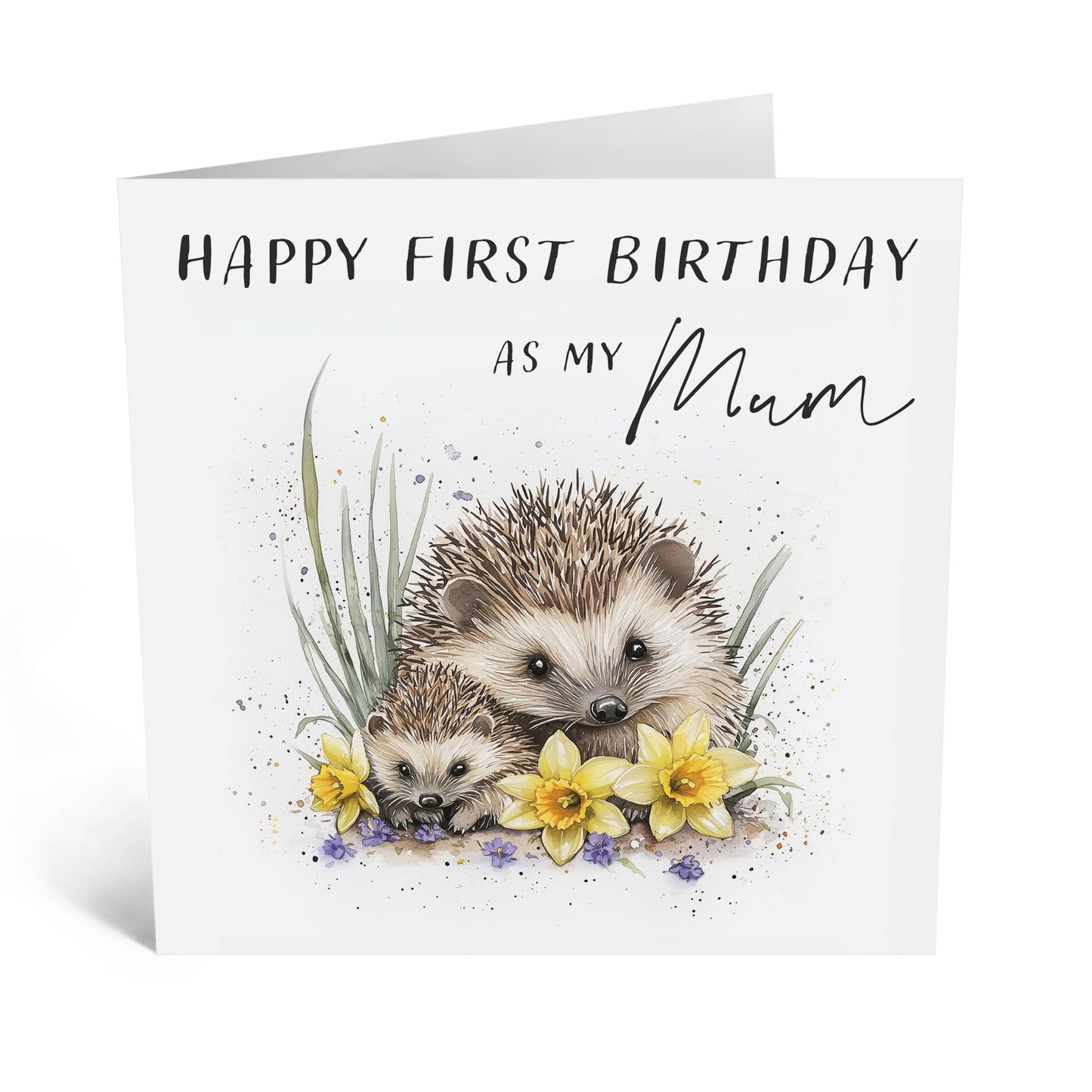 Birthday Card for New Mothers - 'Happy First Birthday As A Mum' - Gifts for Mother, Mummy, In-Law, Step Mum, Mam, Family - Hedgehog - Comes with Fun Stickers