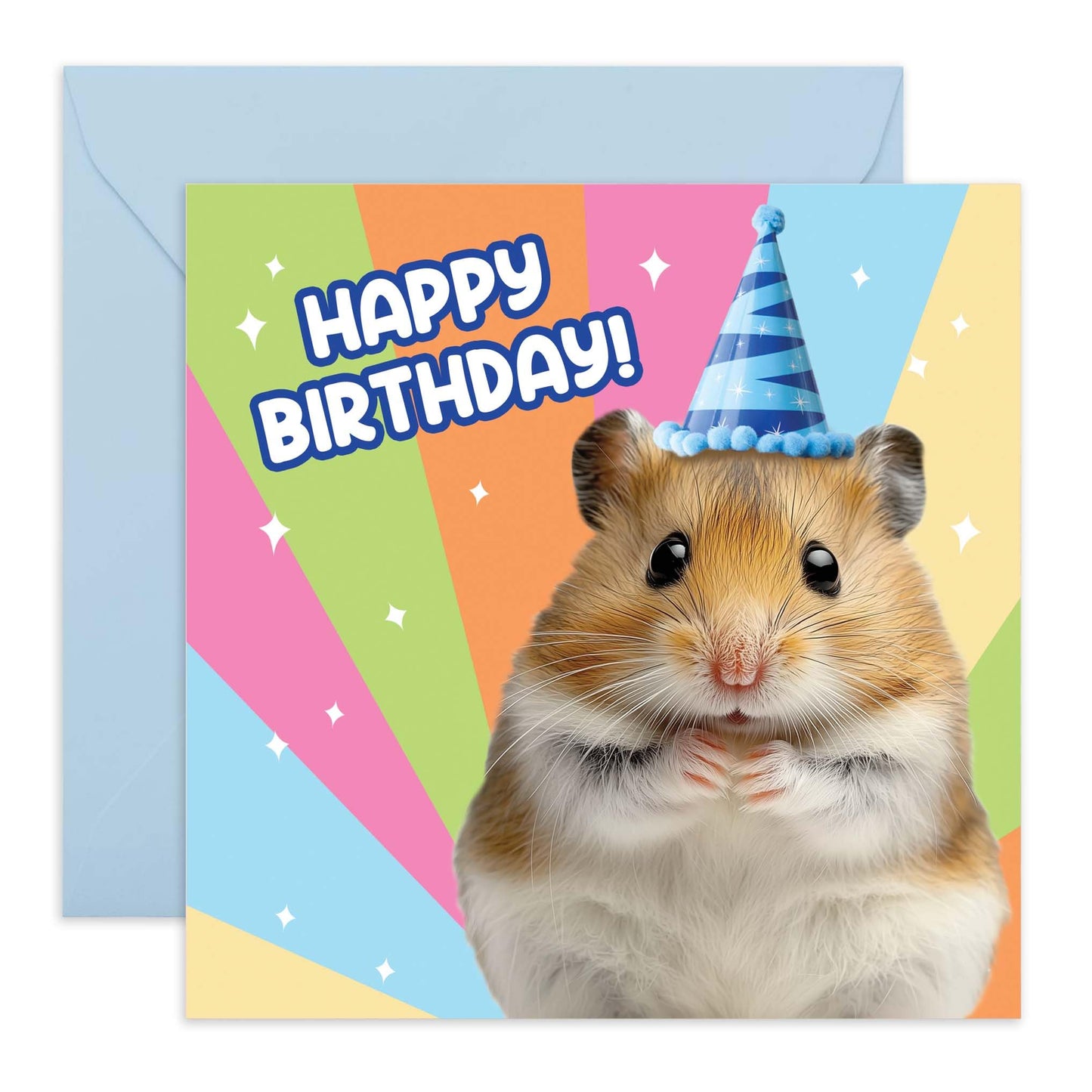 Funny Birthday Cards For Kids - Hamster Wearing Party Hat - Happy Birthday Card For Men Women - Friends Birthday Card - Greeting Cards For Brother Sister - Comes With Stickers - By Central 23