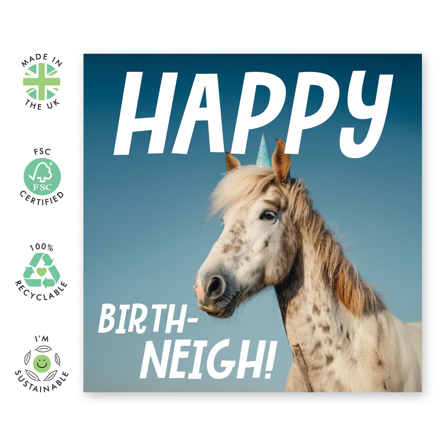 Birthday Greeting Card - 'HAPPY BIRTH NEIGH HORSE' - Perfect for Celebrating with a Fun Twist - Ideal for Horse Lovers & Adding a Playful Touch to Their Special Day - Comes With Stickers By Central 23