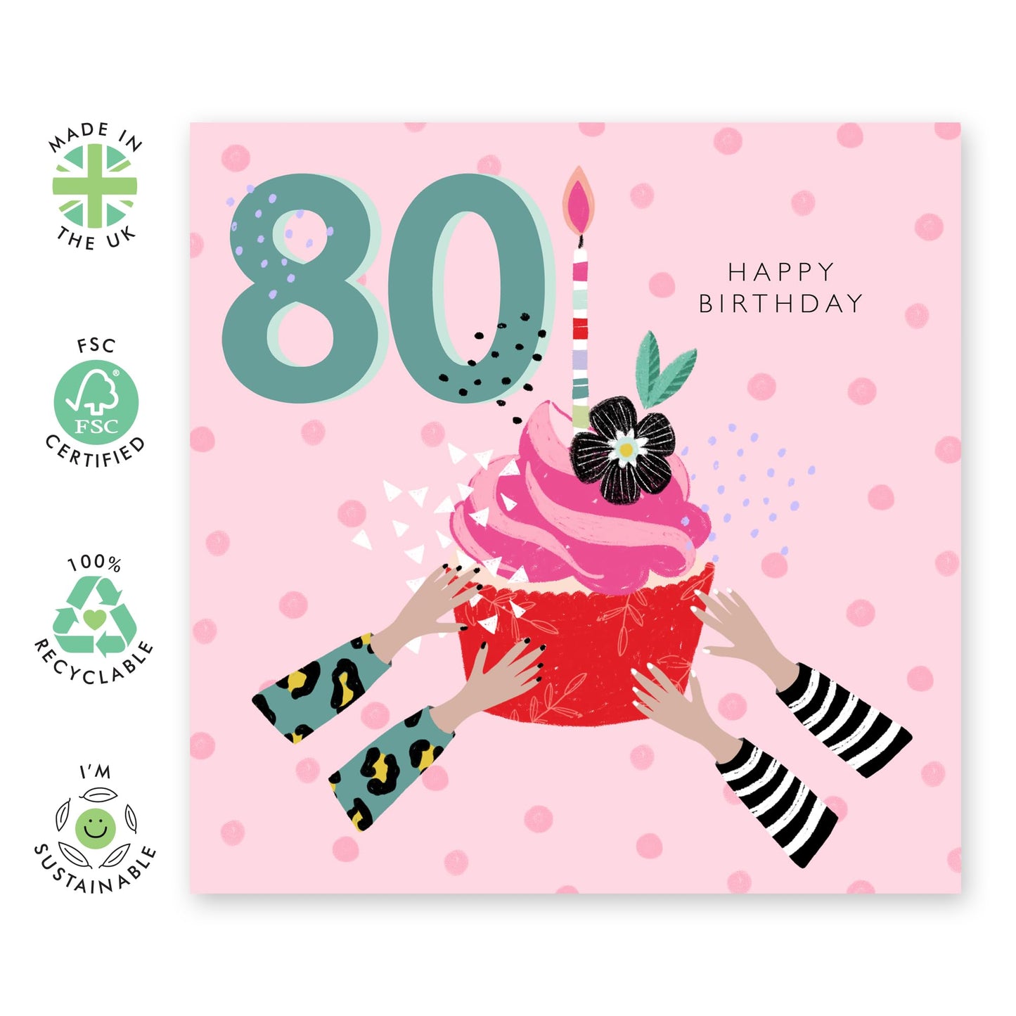 80th Birthday Card For Women - 80th Floral Heart - Grandmother Birthday Greeting Card - Floral Birthday Card Grandmum - Happy Eightieth Birthday Card Grandma - Comes With Fun Stickers By Central 23