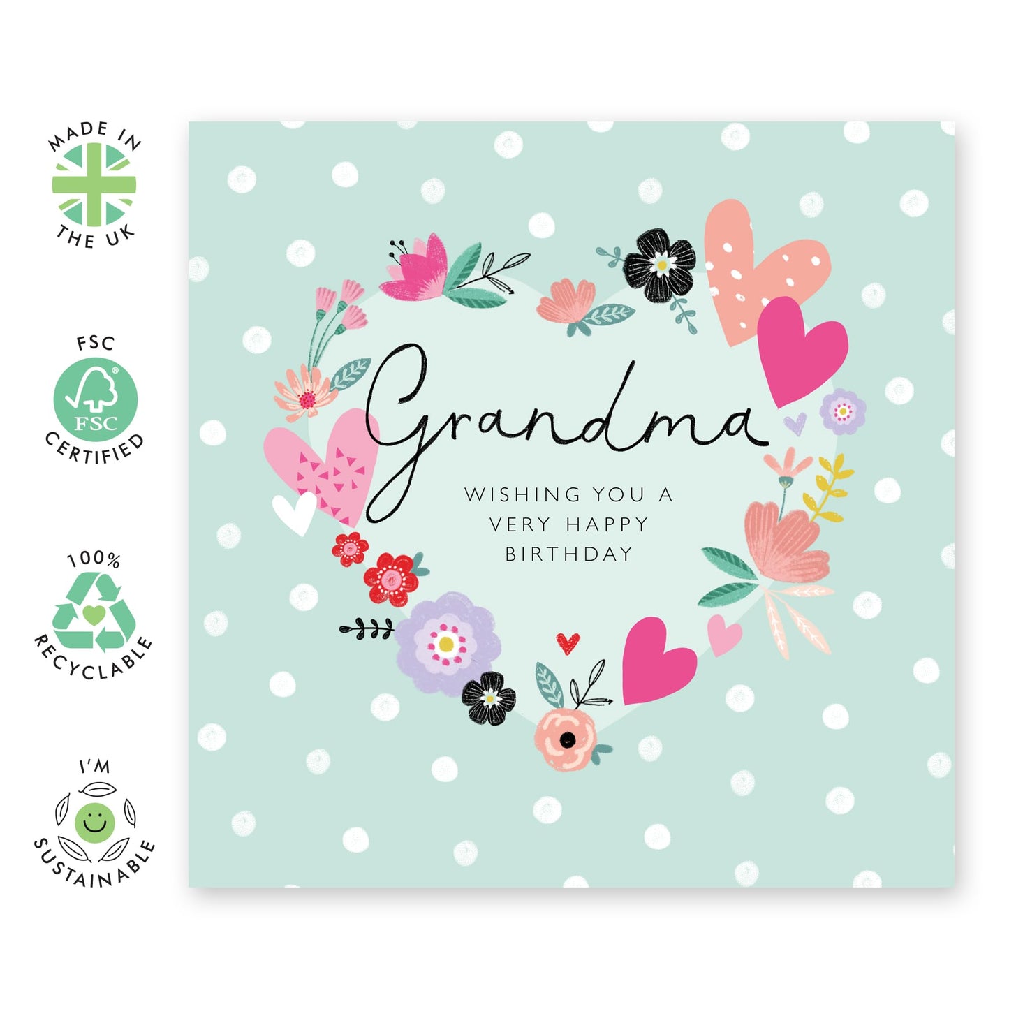 Happy Birthday Grandma Card - Sweet Heartfelt Greeting Cards For Grandmother - Sage Flowers Polka Dots - Nana Birthday Card - Grandma Gifts For Women - Comes With Stickers By Central 23