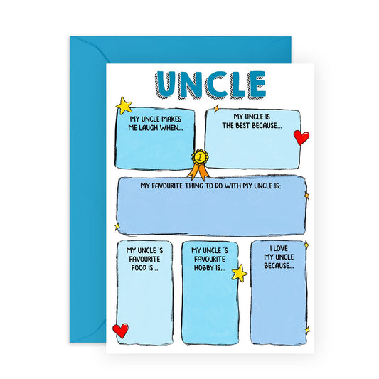 Customize Greeting Card - 'I LOVE MY UNCLE FILL IN YOURSELF' - Perfect for Showing Appreciation and Love - Ideal for Super Uncles Who Deserve a Special Tribute - Comes With Stickers By Central 23