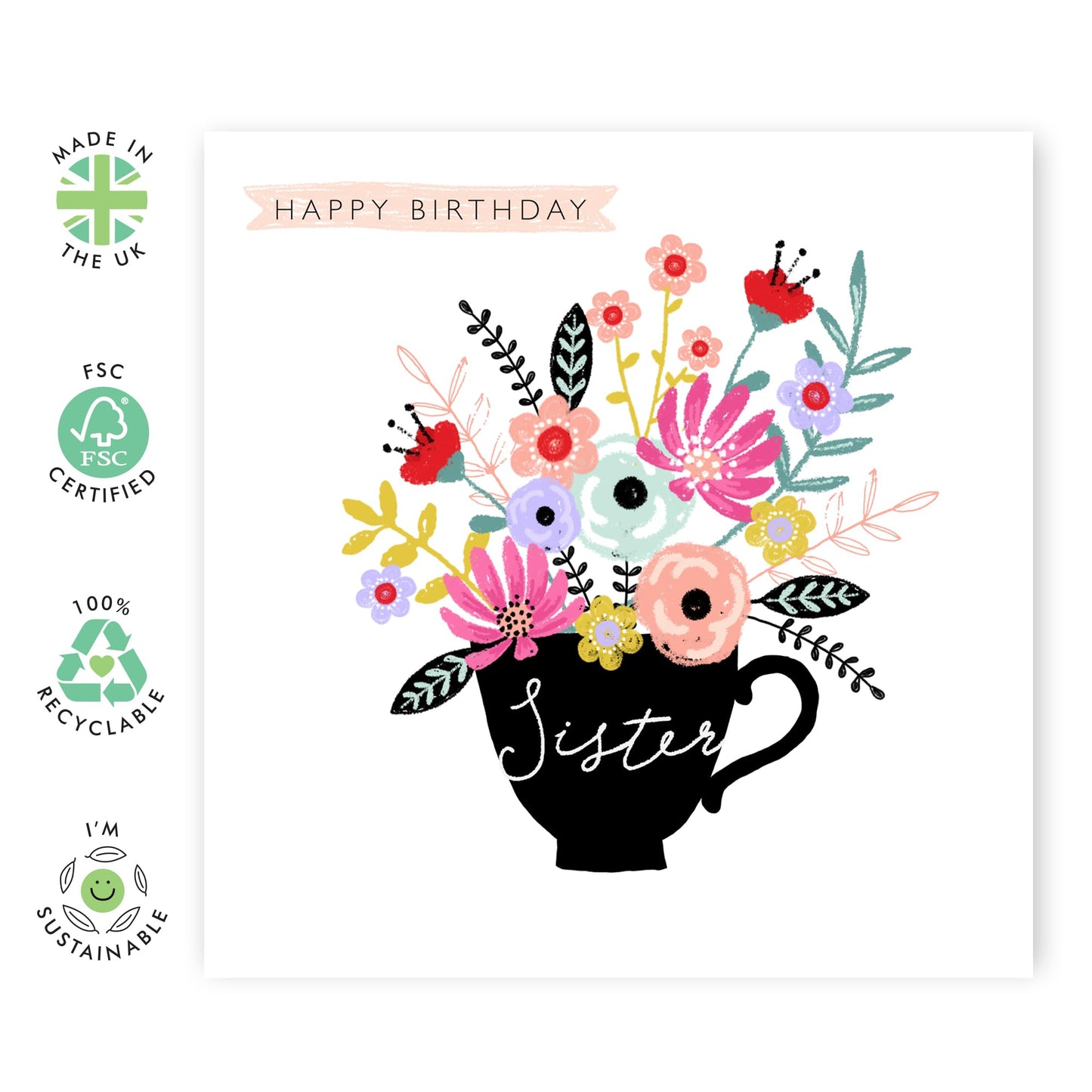 Floral Birthday Cards For Sister - Elegant Greeting Cards And Envelopes - Flower Gifts Presents - Trendy Love Cards For Her Women Female Sibling - Comes With Fun Stickers By Central 23