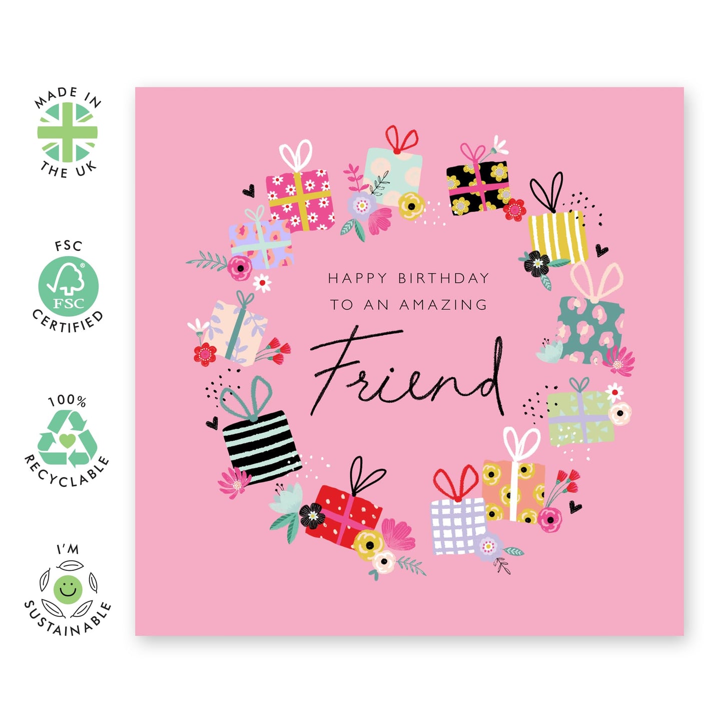 Birthday Card For Friend - Pink Presents - Happy Birthday Card For Her Female - Friend Birthday Card - Gifts For Friends Women - Comes With Cute Stickers - By Central 23