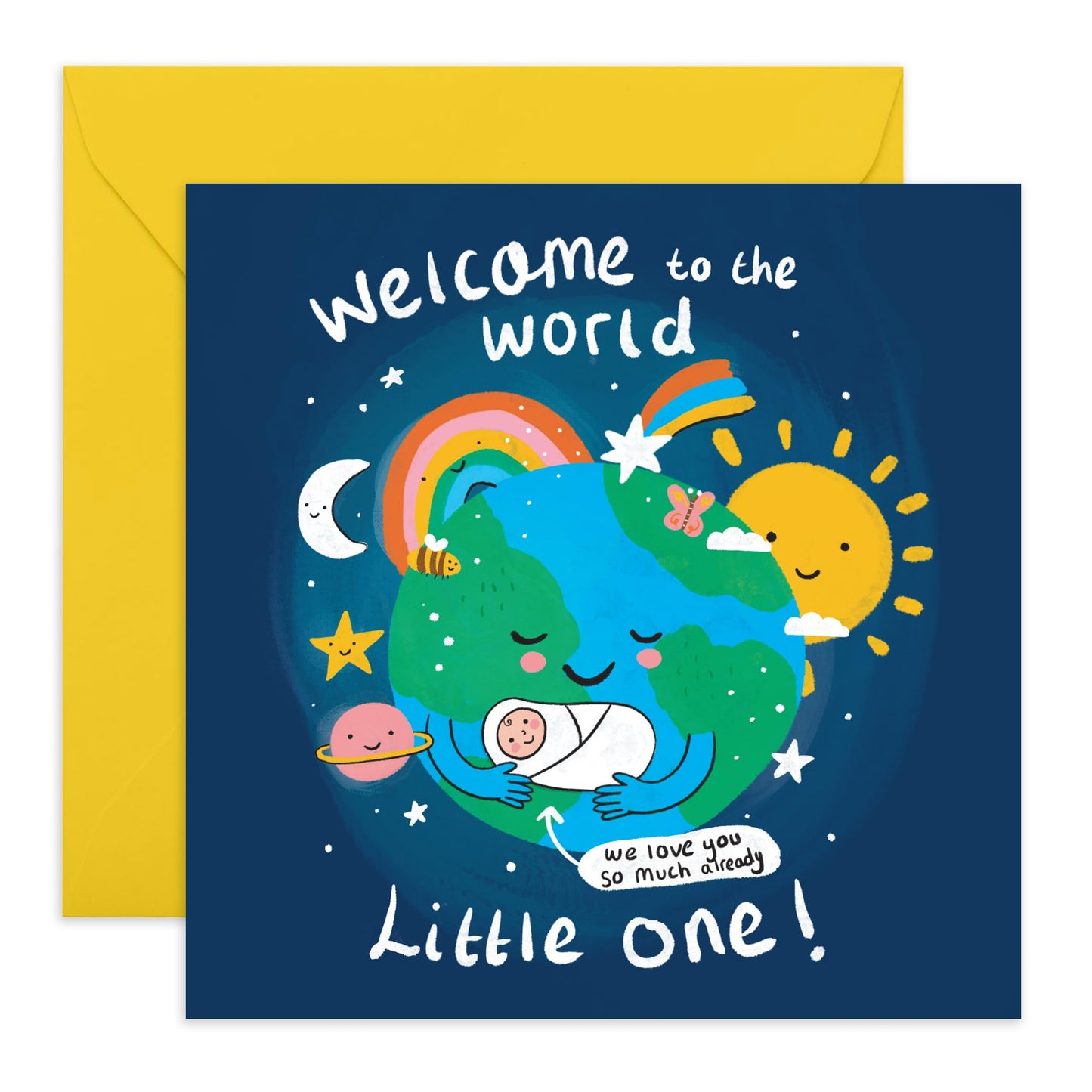 Adorable New Baby Card – “Welcome to the World, Little One” – Gifts for New Born Babies, Boys, Girls, First Time Parents or Mum, Dad, Friends, Him, Her - Cute Planet Earth - Comes with Fun Stickers