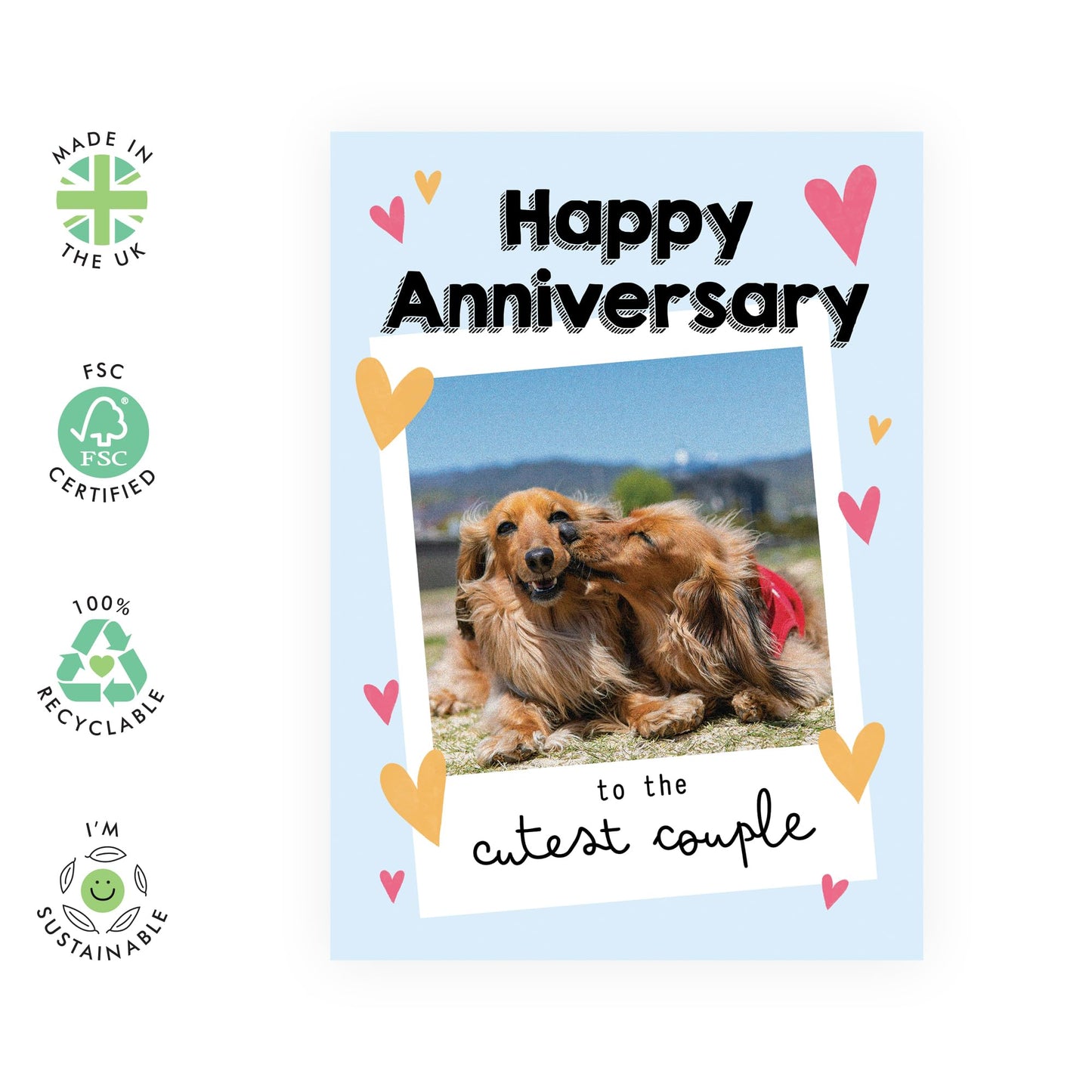 Happy Anniversary Card 'To the Cutest Couple' - Adorable Dog Design with Hearts - For Couples, Friends, Brother, Sistrer, Parents, Colleagues, Celebrating Love and Milestones - Blank Inside