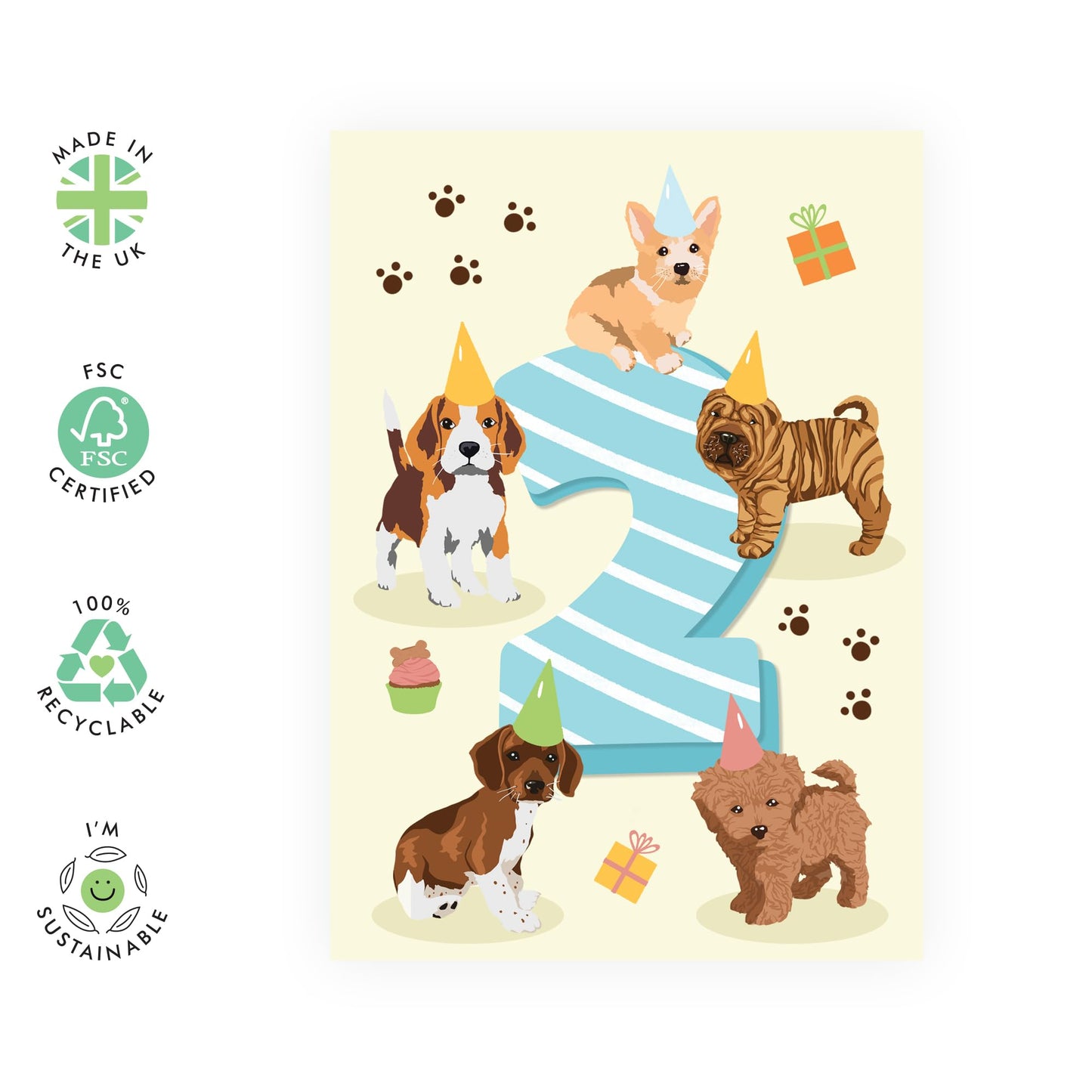 2nd Birthday Card - Puppy Birthday Age 2 - Baby Milestone Cards Age Two - Second Birthday Cards - Cute Puppy - Gifts For Son Boys Grandson Nephew - Comes With Sticker By Central 23