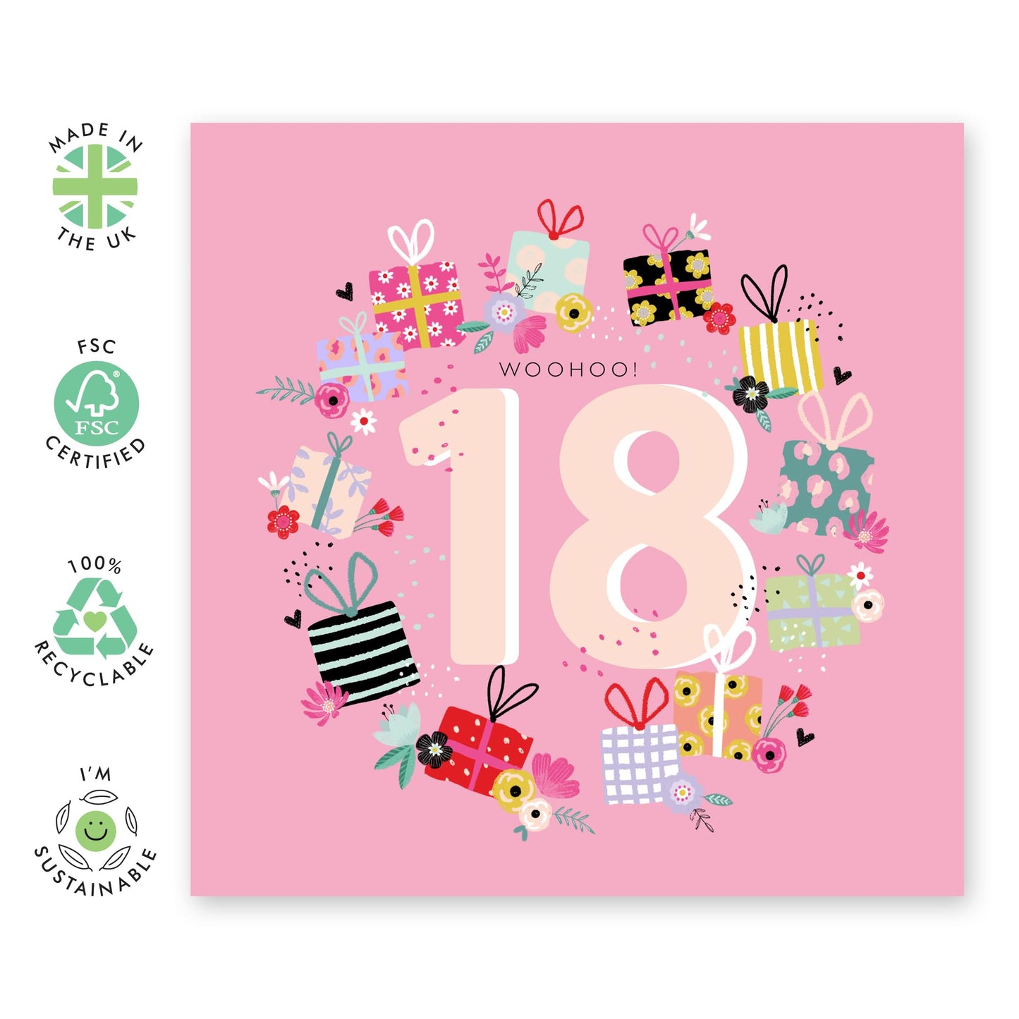 18th Birthday Card - 18 Present Garland - Gifts For Girls Niece Daughter - From Mum Dad - Happy Eighteenth Birthday Cards - Bday Cards - Comes With Stickers By Central 23