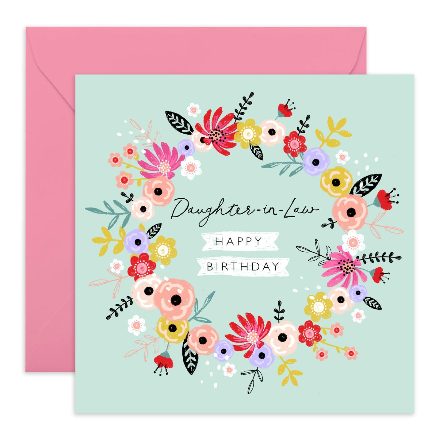Birthday Card For Daughter In Law - Floral Birthday Greeting Cards And Envelopes - Happy Bday Daughter-in-law - Flower Gift For Women - Comes With Cute Stickers - By Central 23