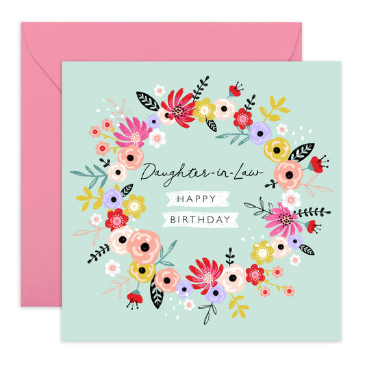 Birthday Card For Daughter In Law - Floral Birthday Greeting Cards And Envelopes - Happy Bday Daughter-in-law - Flower Gift For Women - Comes With Cute Stickers - By Central 23