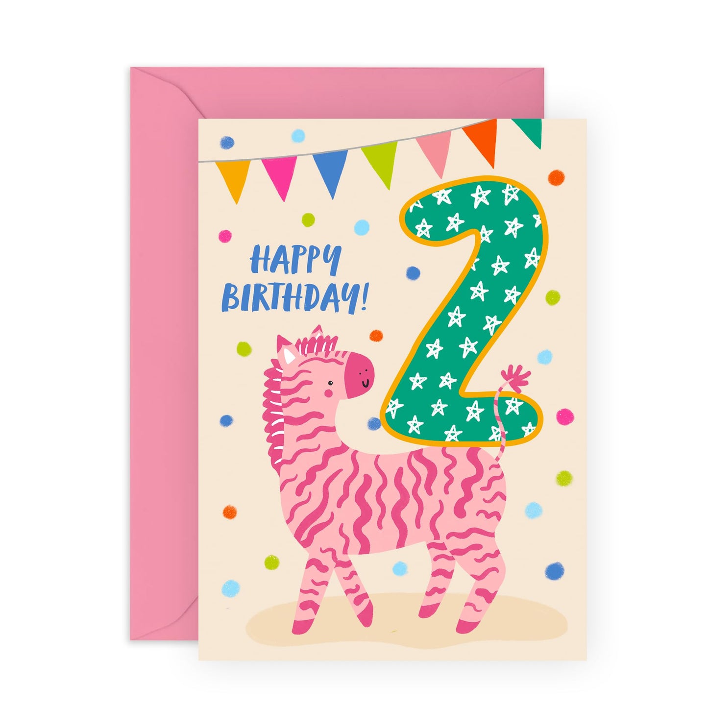 Happy 2nd Birthday Cards For Girls Boys - Party Zebra Two Year Old - Second Birthday Cards For Kids Baby Toddlers - Gifts For Son Daughter Godson Granddaughter - Comes With Stickers By Central 23