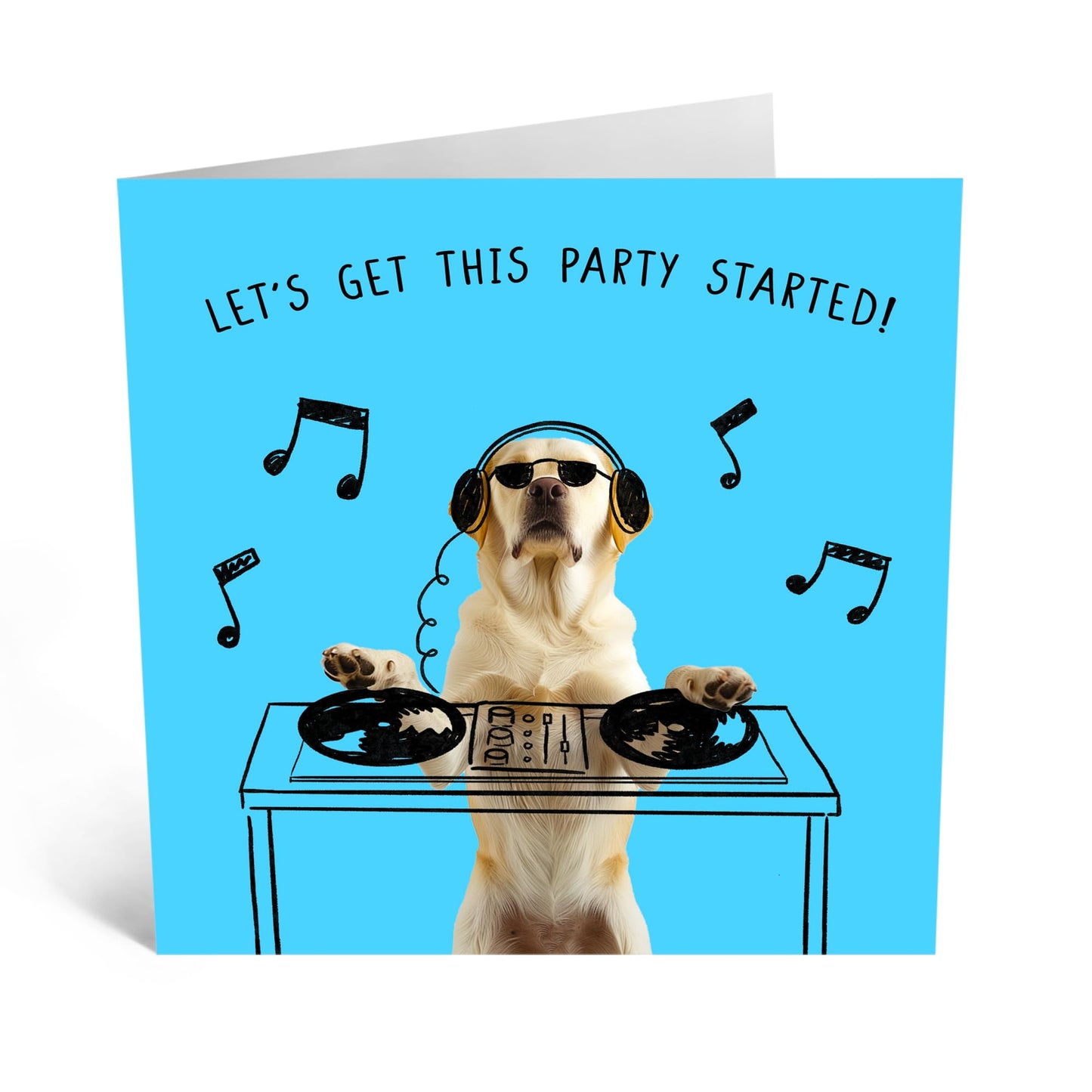 Birthday Card - 'DJ DOG PARTY STARTED' - Perfect for Kicking Off the Celebration with a Canine Twist - Ideal for Adding a Fun & Energetic Touch to Their Special Day - Comes With Stickers By Central 23