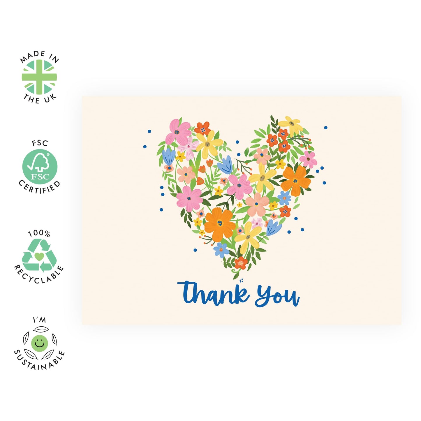 Thank You Greeting Card - 'Thank You Floral Heart' - Gifts for Friends, Colleagues, Co-workers, Family, Relatives, Mum, Dad, Bestie - Saying Thanks - Comes with Fun Stickers
