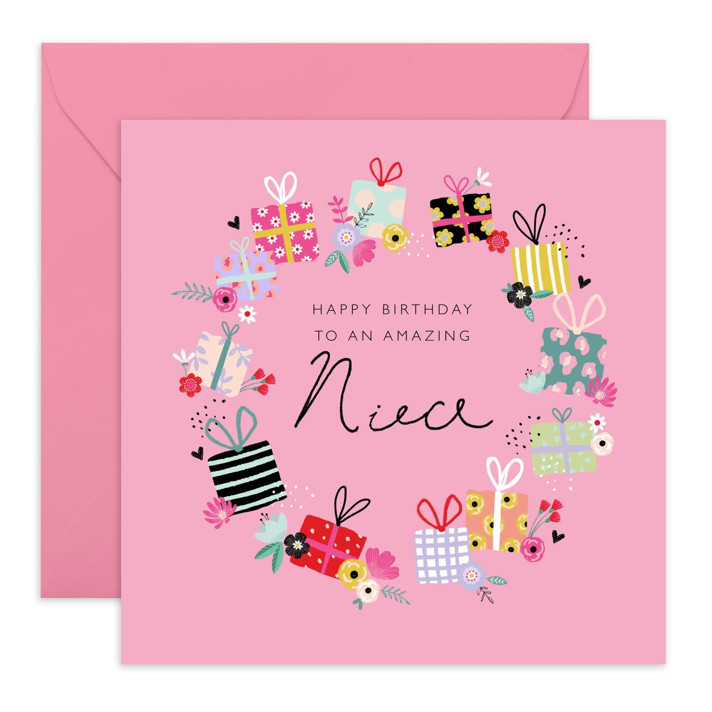 Pink Birthday Card For Niece - Pink Gifts And Presents - Niece Birthday Cards For Girls Teens - Trendy Happy Bday Cards For Her Women Female - Comes With Stickers By Central 23