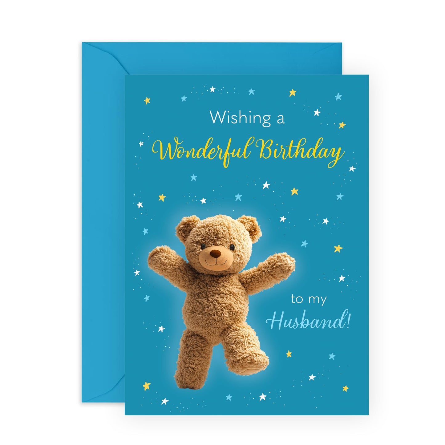Birthday Card for Him - 'Wonderful Birthday Bear Husband' - Gifts for Men, Spouse, Other Half, Babe - Bear Hugs - Comes with Fun Stickers