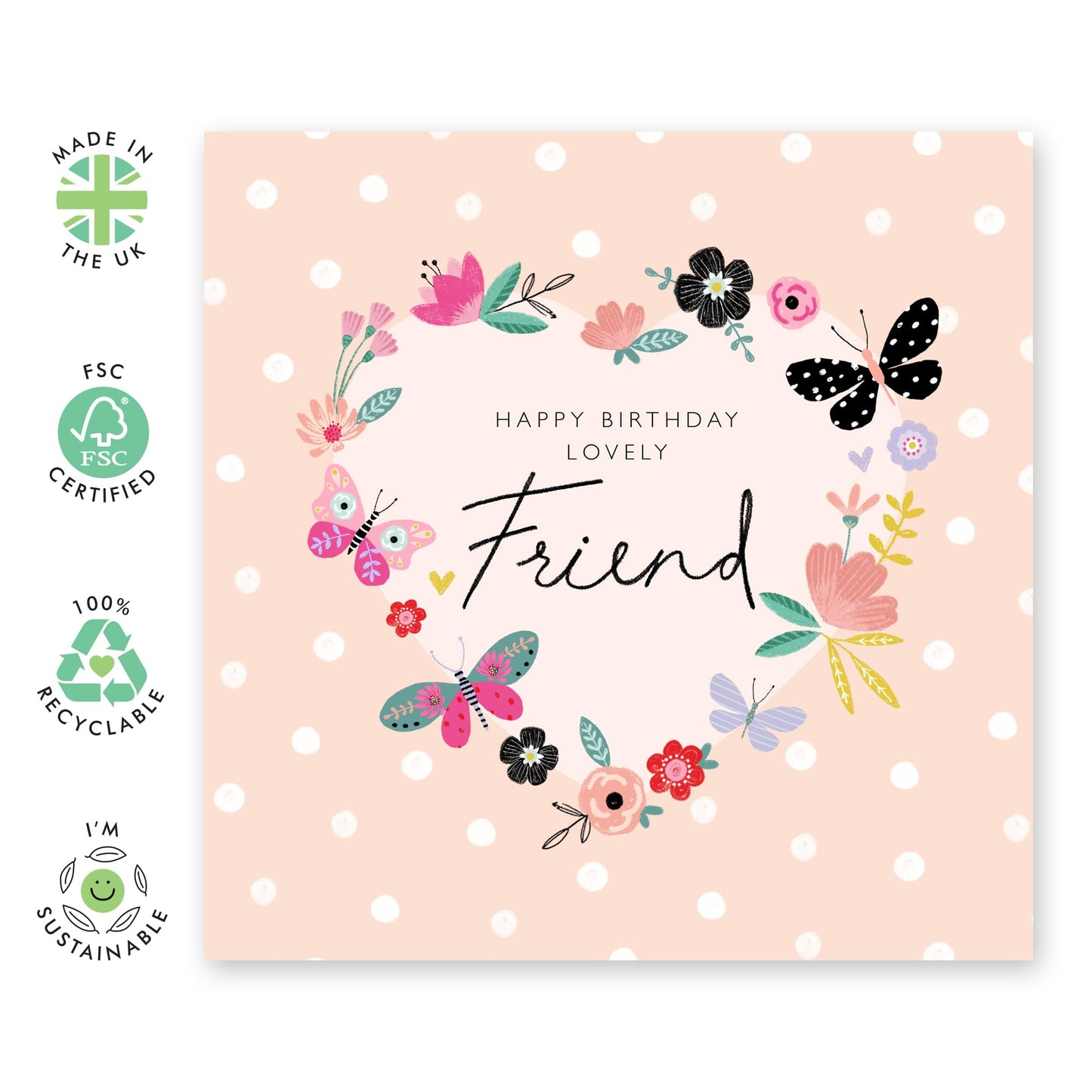 Friends Birthday Card - Happy Birthday Lovely Friend - Pretty Butterfly Birthday Card - Gifts For Women - Happy Birthday Greeting Cards For Female Friend - Comes With Cute Stickers - By Central 23