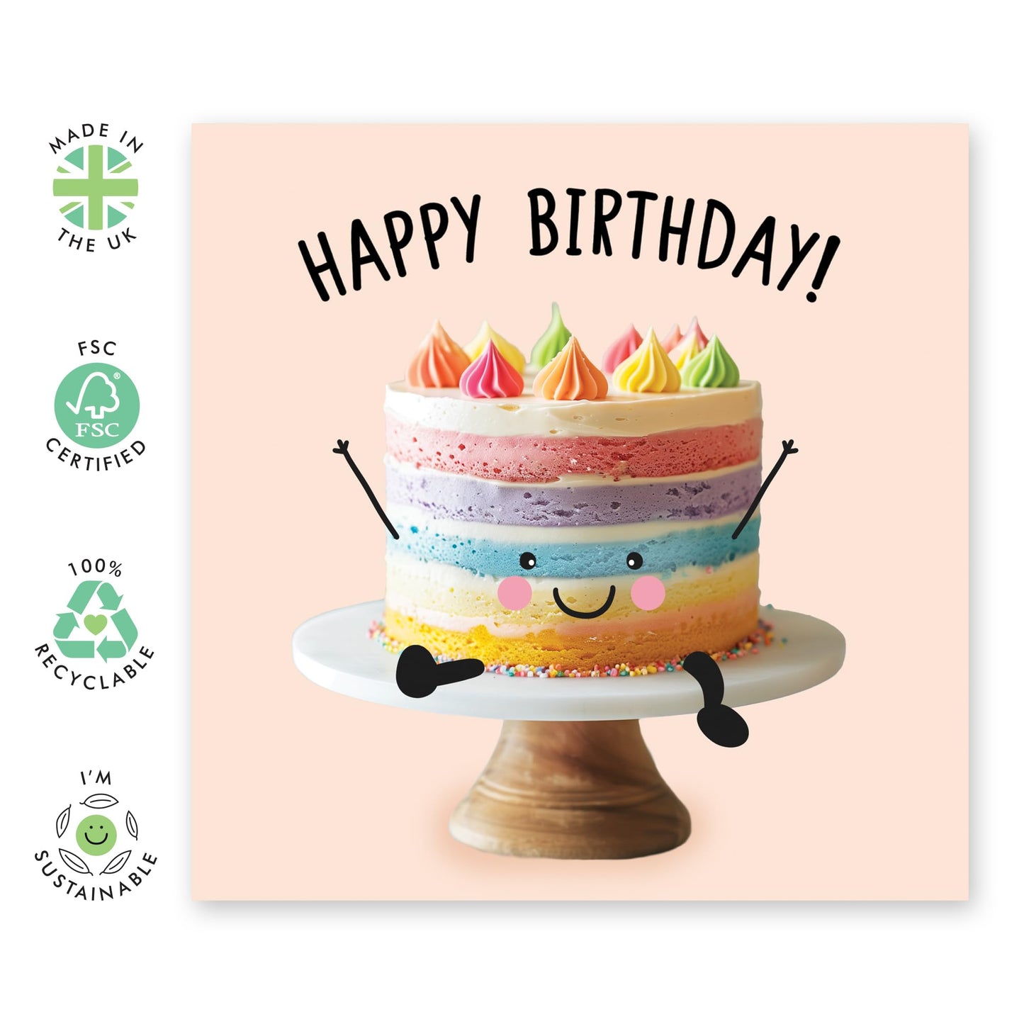 Greeting Card - 'SMILEY RAINBOW CAKE' - Perfect for Celebrating with a Burst of Color and Cheer - Ideal for Adding a Touch of Fun to Birthdays For Her Wife Friends - Comes With Stickers By Central 23