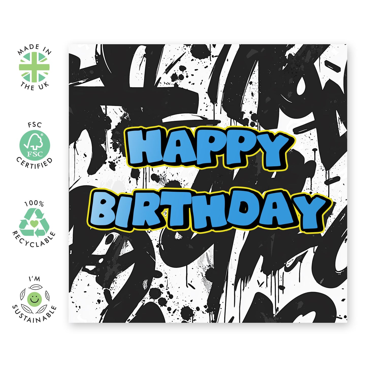 Grafitti Birthday Card - 'Birthday Grafitti' - Gifts for Best Friends, Bruv, Mate, Lads, Besties, BFF, Co-workers, Colleagues, Family, Boys - Spray Painted- Comes with Fun Stickers