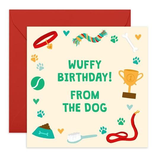 Dog Birthday Card For Men Women - Wuffy Birthday - Fun Bday Greeting Cards From Pet - Cute Gifts For Dog Mum Or Dad - Fur Parents - Comes With Stickers - By Central 23