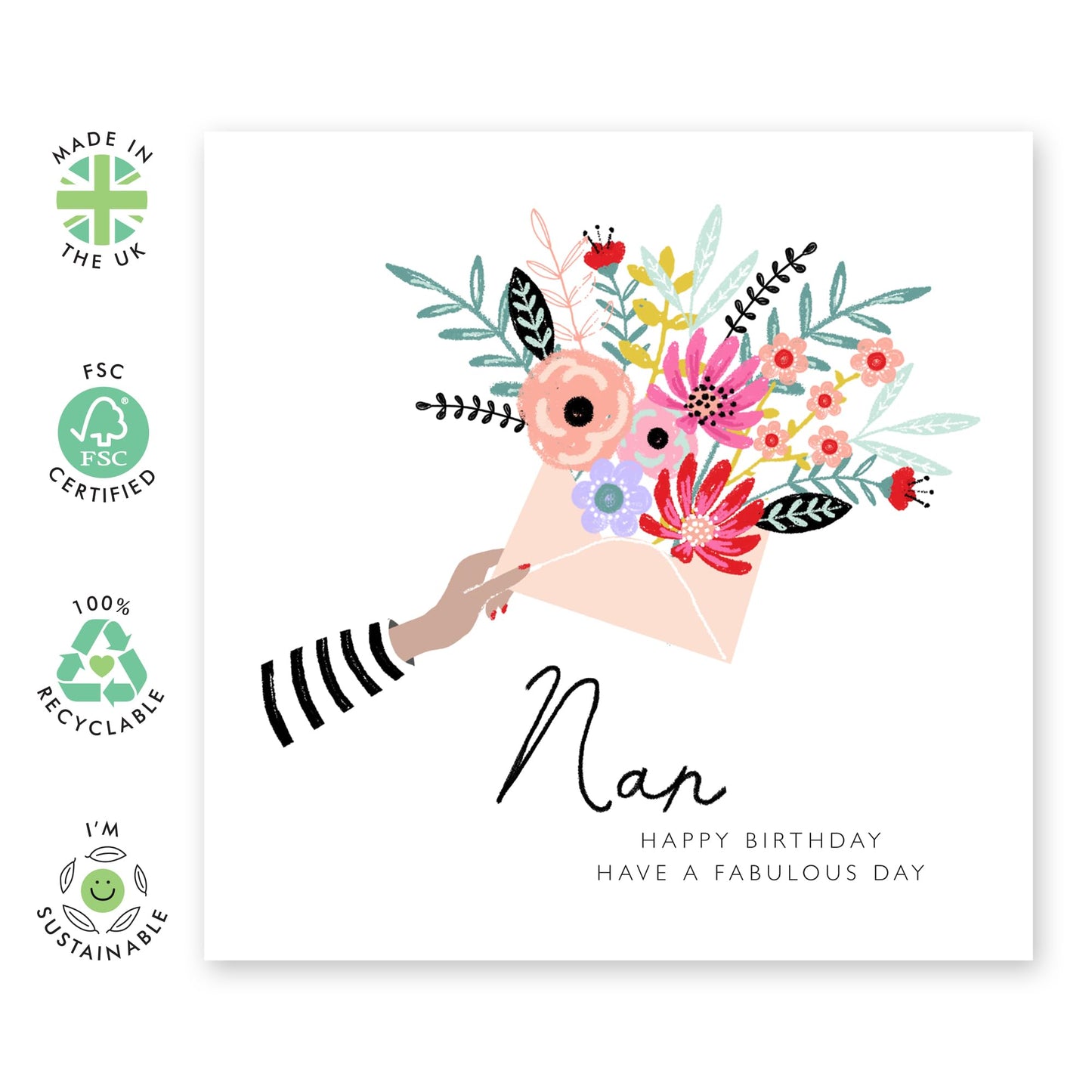 Nan Birthday Card For Her - Fabulous Greeting Cards For Nana - Flower Card - Sweet Gifts For Women - Floral Birthday Cards For Nanny Grandmother Granny - Comes With Fun Stickers By Central 23