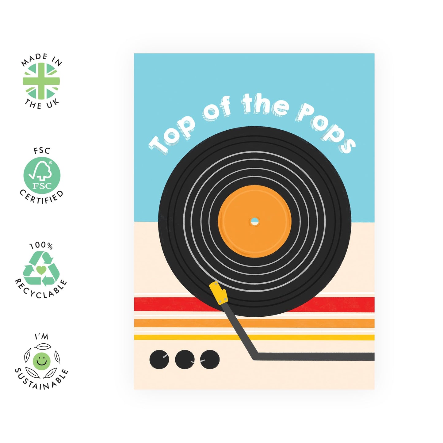 Greeting Card - 'TOP OF THE POPS VINYL' - For Dads, Pops, Fathers, Daddy's - Perfect for Music Lovers and Nostalgia Seekers - Ideal for Any Occasion or Just Because - Comes with Stickers by Central 23