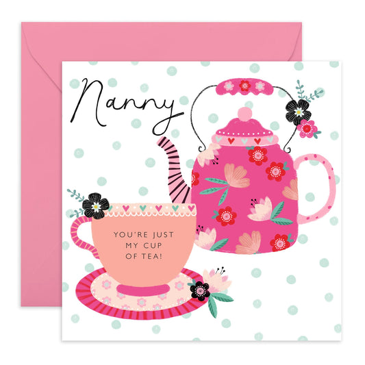 Nanny Birthday Cards - My Cup Of Tea - Mother's Day Card Valentine's Day Thank You Appreciation Card For Grandmother Nana - Elegant Grandma Gifts For Her Women - Comes With Stickers - By Central 23