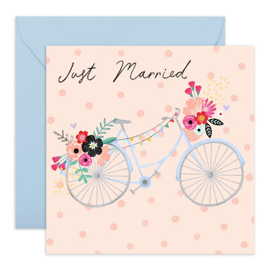 Best Wishes Gift For Him Her - Just Married Bike - Wedding Cards For Bride And Groom - Newly Weds Card - Floral Greeting Card - Congratulations Card For Men Women - Comes With Stickers By Central 23