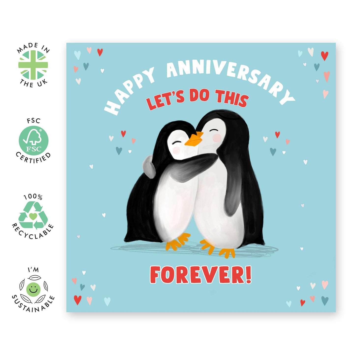 Happy Anniversary Card for Him Her – ‘Let’s Do This Forever!’ – Romantic Love Card for Boyfriend, Girlfriend, Wife, Husband, Fiance, Spouse, Partner - Penguin Couple Hug - Comes with Fun Stickers