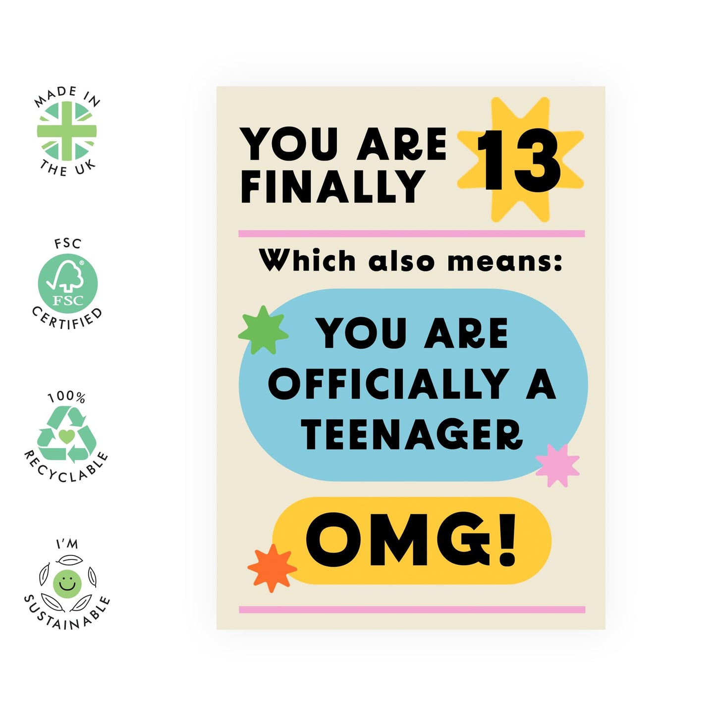 3th Birthday Card For Boys Girls - You Are Finally 13 - Happy Thirteenth Birthday Card For Teens - Gifts For Her Daughter Son - Niece Nephew - Comes With Stickers By Central 23