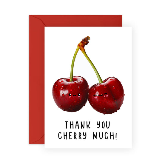 Thank You Greeting Cards For Women - Thank You Cherry Much - Cute Appreciation Cards For Her - Fruit Cards- Gift For Mummy Mum - Sister - Comes With Fun Stickers - By Central 23