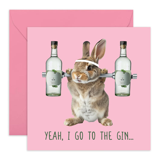 Funny & Cute Birthday Cards For Women Men - I Go To The Gin - Puns Humor - Bunny Greeting Cards For Mum Dad Son Daughter Mummy Ma- Gifts For Him Her - Mothers Day Card - Comes With Cute Stickers