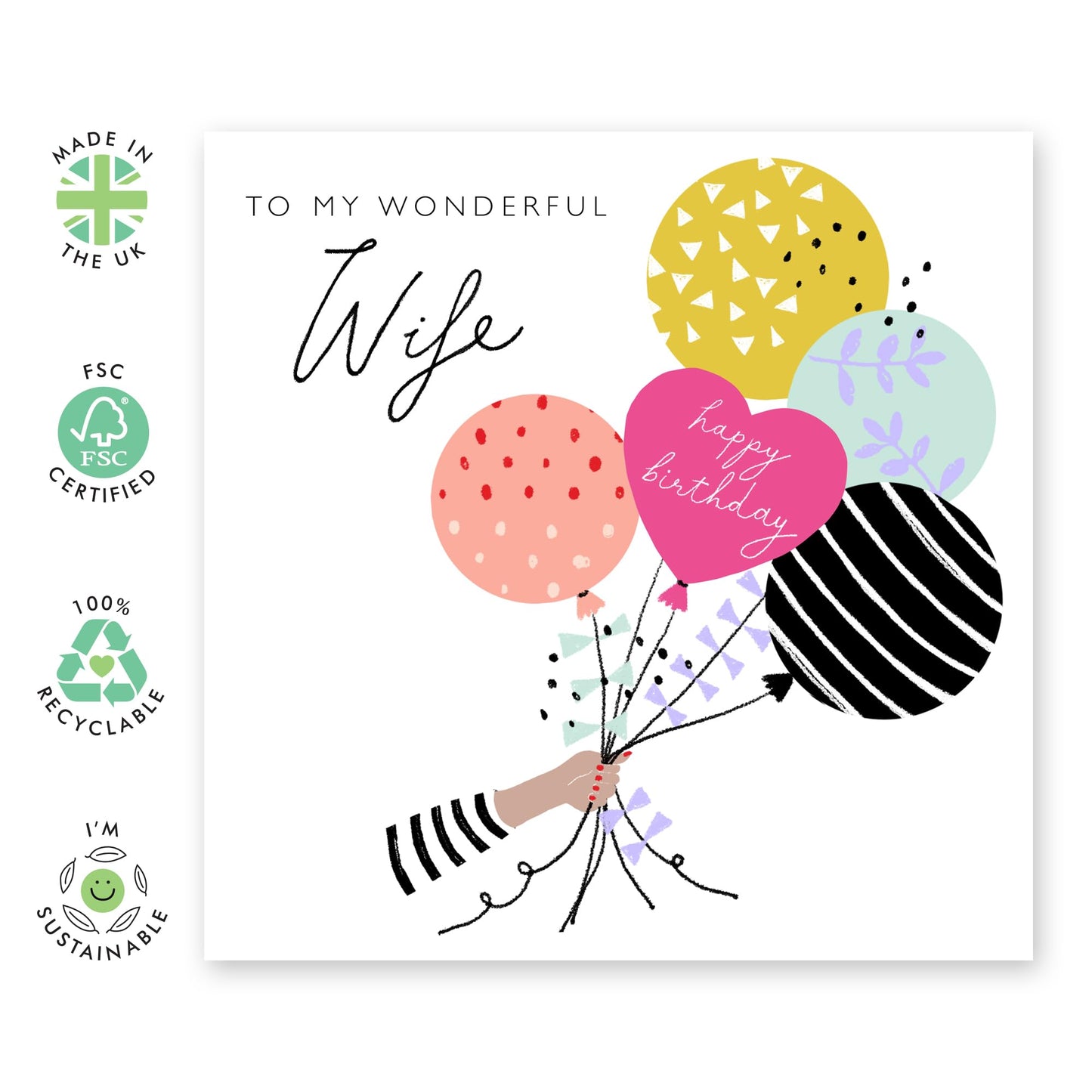 Wife Birthday Card For Her - To My Wonderful Wife - Sweet Greeting Cards For Women - Bday Balloons Celebration Card - I Love You Cards - Wife Gifts - Comes With Cute Stickers By Central 23