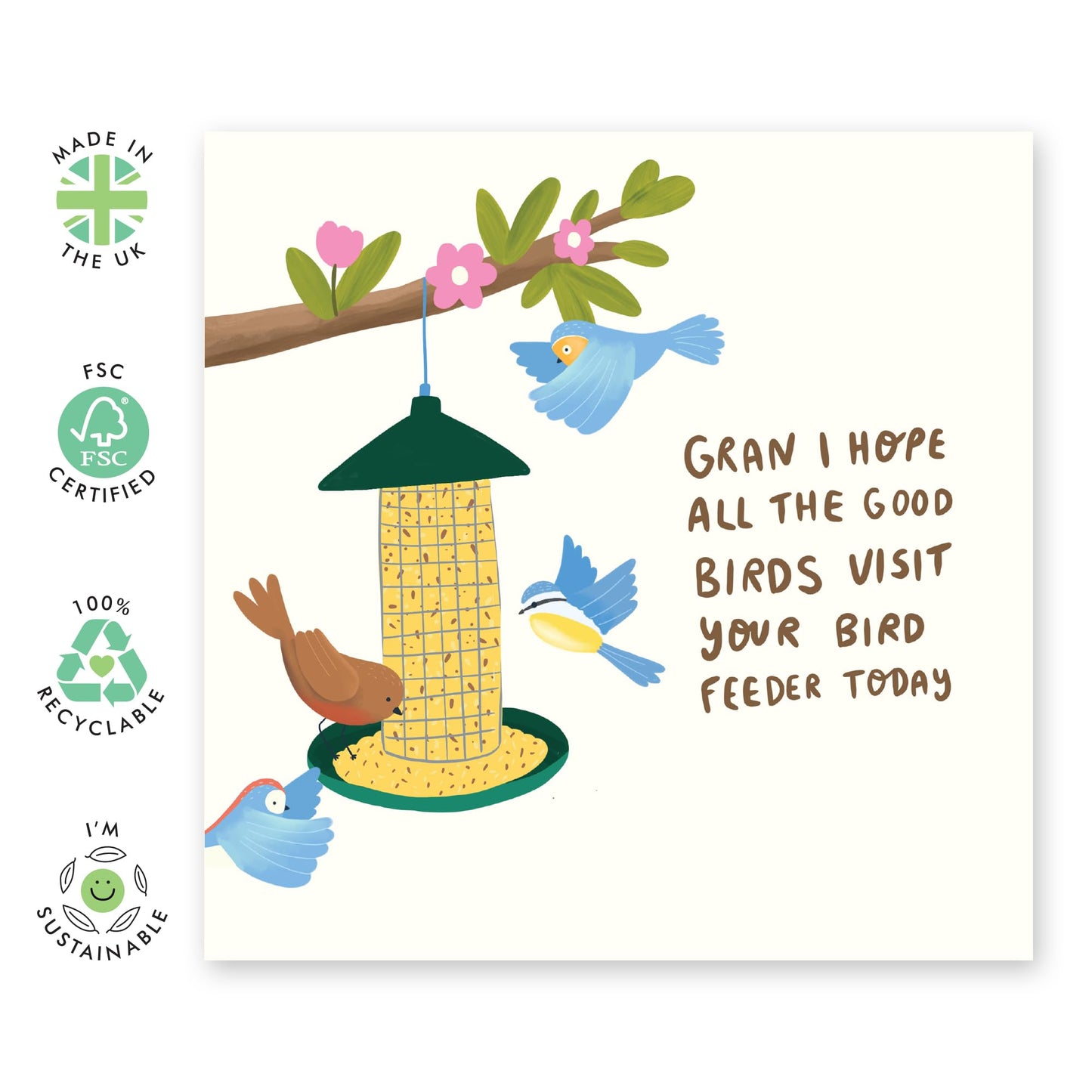 Sweet Birthday Cards for Grandma - Gran's Birds - Gifts for Grandmother, Granny, Nana, Nan, Her, Family - Mothers Day Card from Grandson or Grandaughter - Comes With Fun Stickers