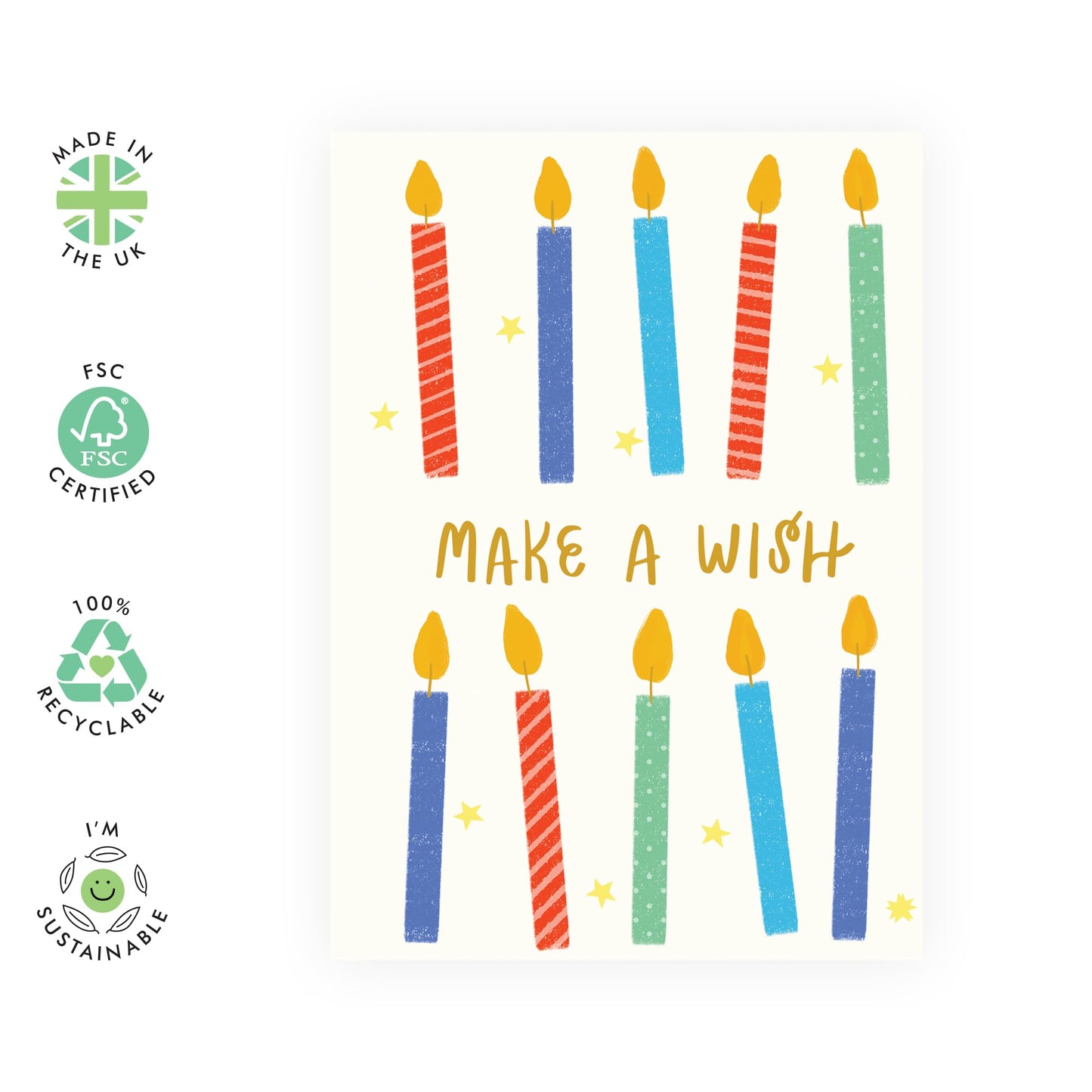 Birthday Cards For Men Women - Make A Wish Candles - Cute Birthday Card For Mum Dad Sister Brother - Gifts For Him Her - Friend Birthday Card - Comes With Stickers - By Central 23