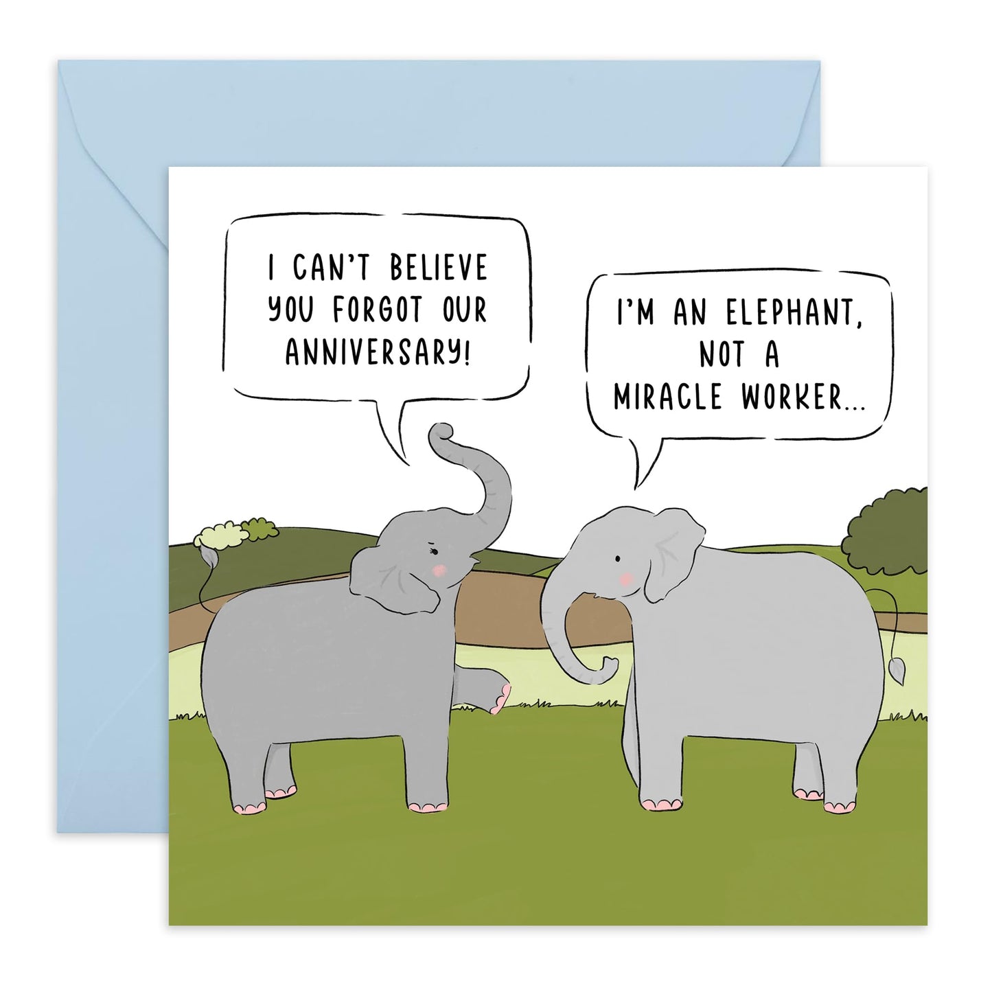 Funny Anniversary Card Forgetting The Date - 'Anniversary For Couple Elephants' - Gift for Husband, Wife, Girlfriend, Boyfriend, Babe, Him, Her - Forgot It - Comes with Fun Stickers