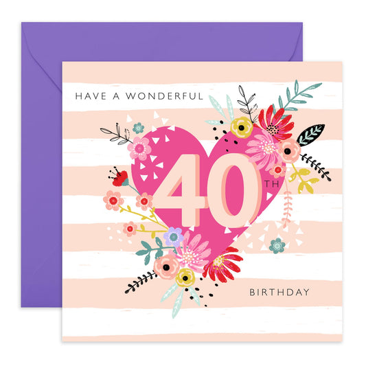 40th Birthday Cards For Women - Have A Wonderful 40th Bouquet - Greeting Cards For Her Fortieth - Milestone Age Cards For Forty Year Old - Gifts For Sister Friends - Comes With Stickers By Central 23