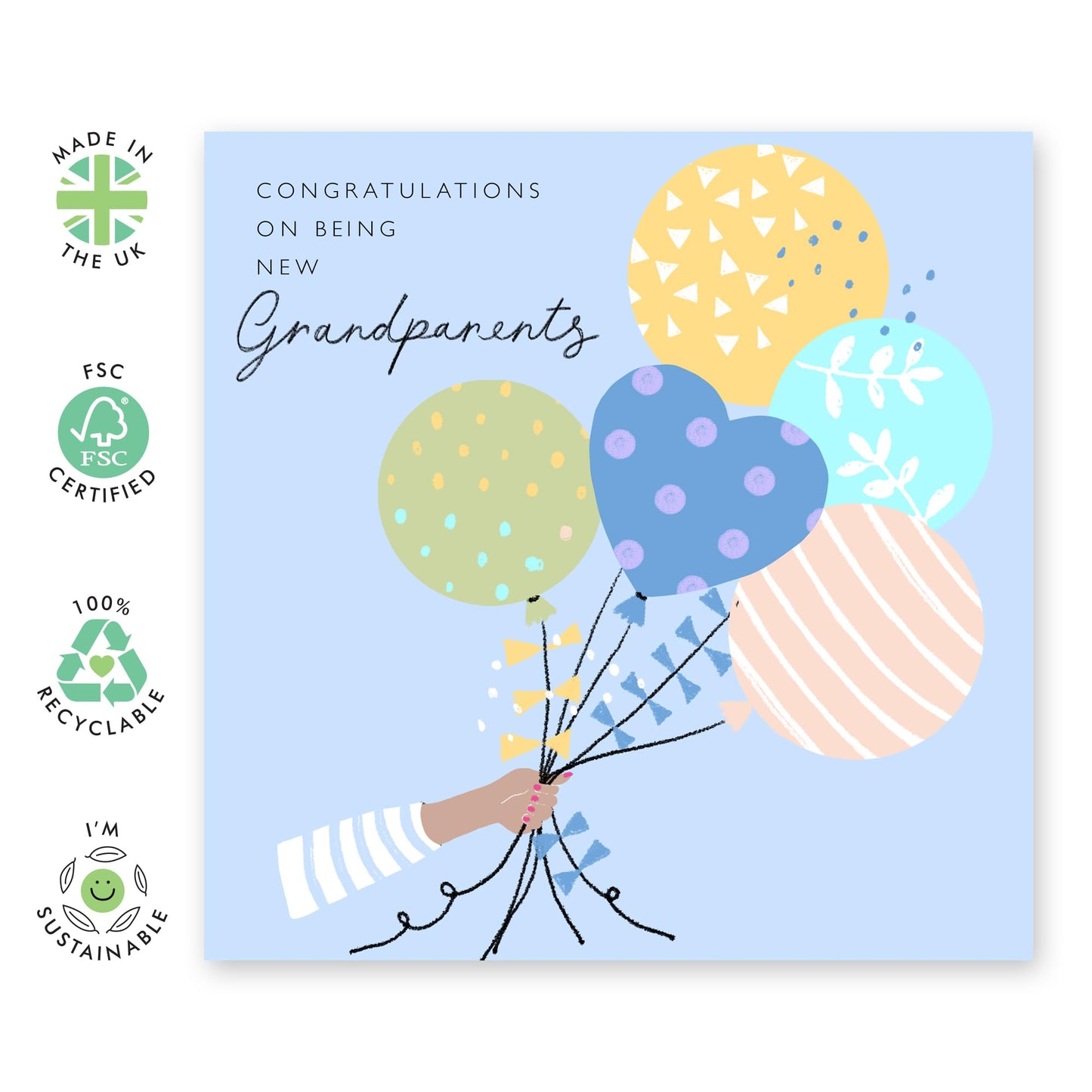Congratulations Card For Grandma And Grandad - Sweet Greeting Cards For Men Women - Newborn Baby Boy Gifts For Grandparents - Baby Shower Cards - Comes With Stickers - By Central 23