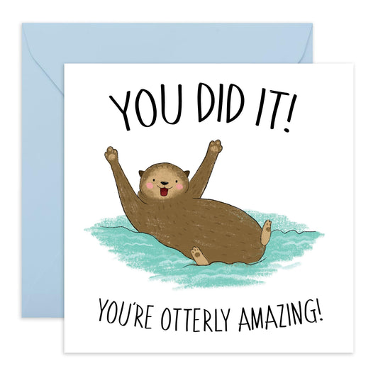 Cute Congratulations Card - 'You're Otterly Amazing' - Gift for Friends, Husband, Wife, Girlfriend, Boyfriend, Coworker, Colleague, Sibling - Good Job - Comes with Fun Stickers