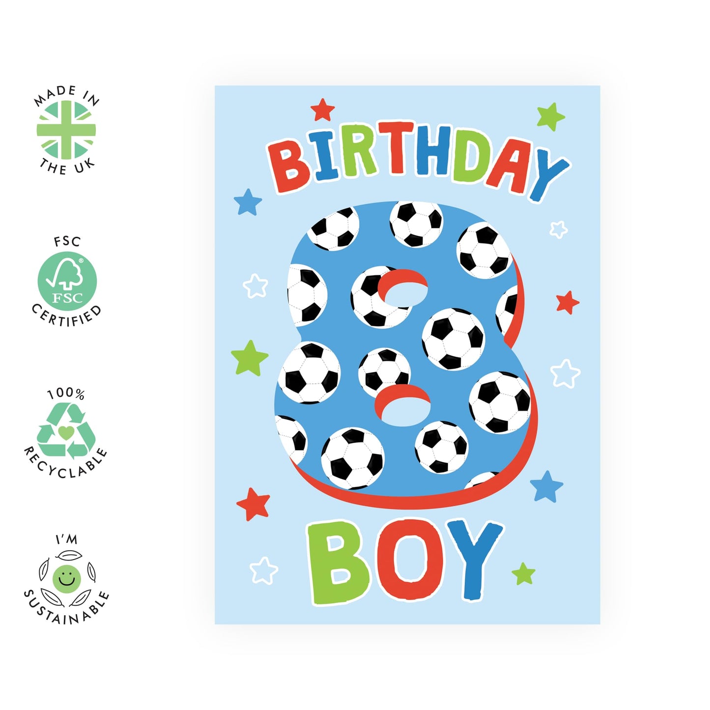 8th Birthday Card For Kids - Football Milestone Birthday Card Age Eight - Boys Birthday Cards Eighth Bday - Gifts For Him Son Nephew Grandson - Comes With Stickers By Central 23