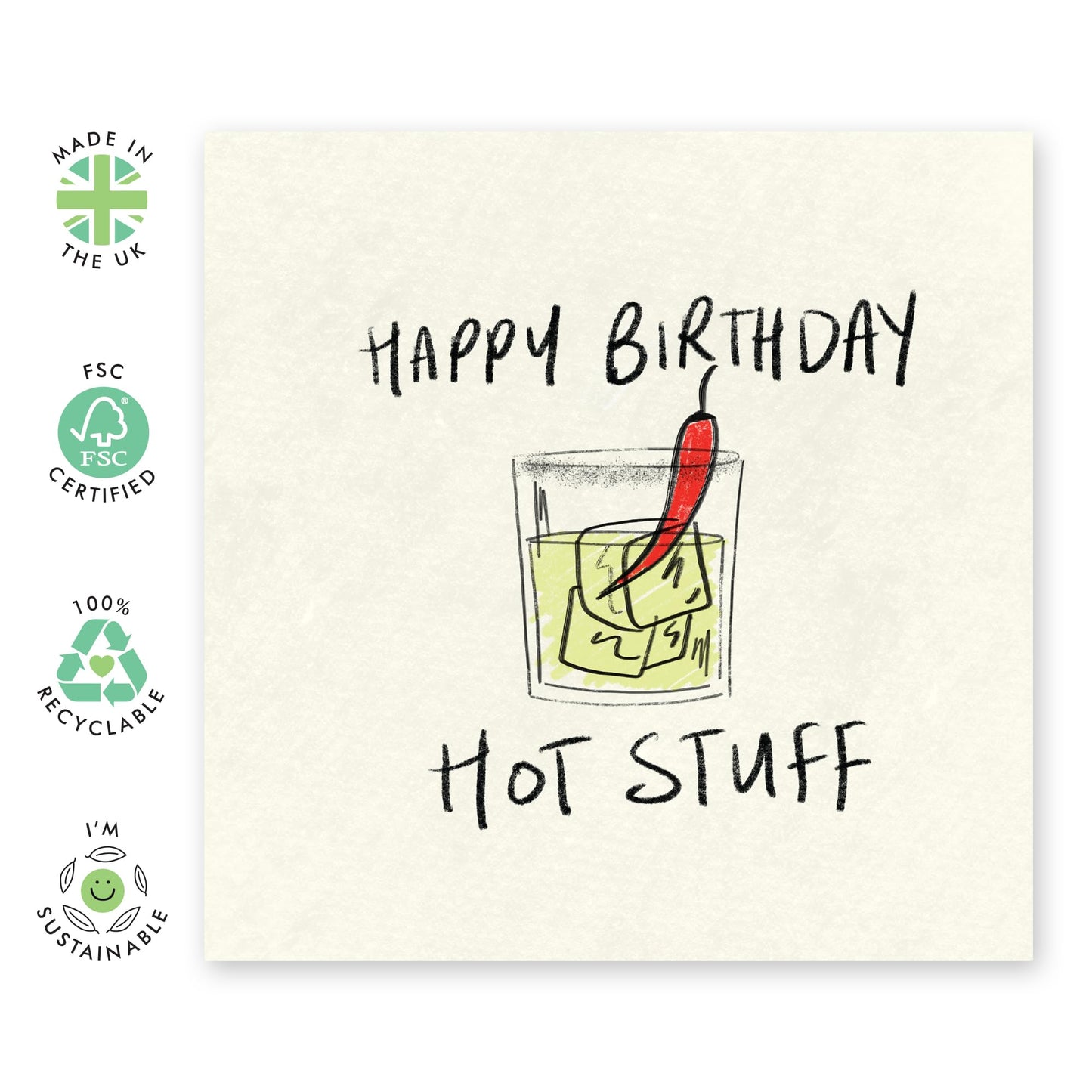 Birthday Card – "Happy Birthday Hot Stuff" - Spicy Greeting Card for Him, Her, Partner, Husband, Wife, Spouse, Friend, Boyfriend, Girlfriend - Chili Pepper- Comes with Fun Stickers