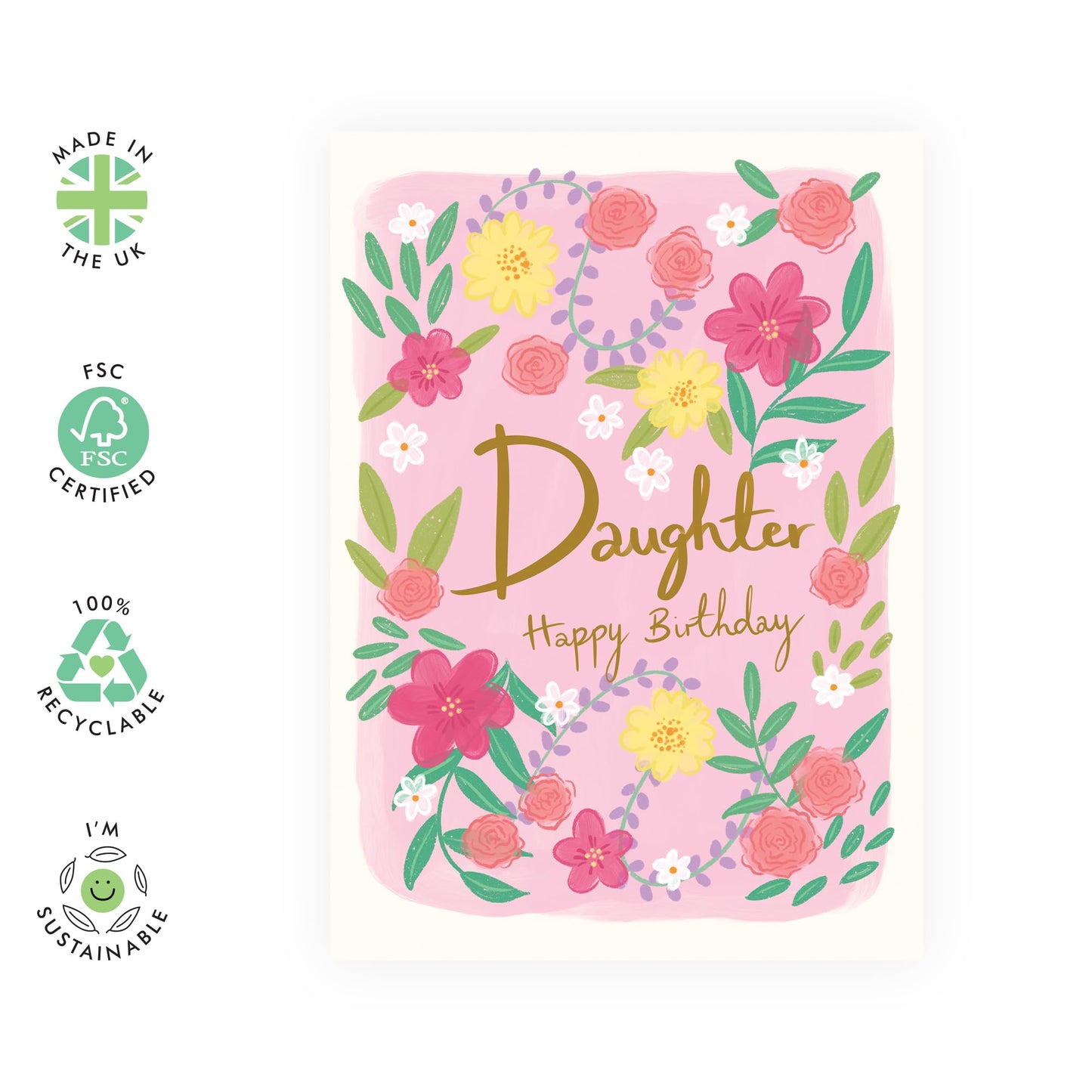 Daughter Birthday Card For Women - Floral Birthday Cards For Her - Pretty Flowers Birthday Card And Envelope - Happy Birthday Daughter Card - Comes With Stickers By Central 23