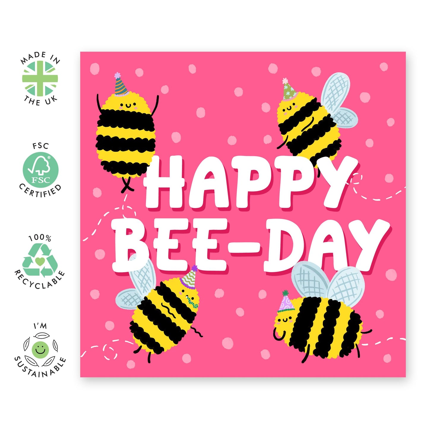 Pink Birthday Cards For Girls - Happy Birthday Card For Kids - Cute Bees Bday Greeting Cards For Son Daughter Niece Nephew Cousins - Gifts For Him Her - Comes With Fun Stickers By Central 23
