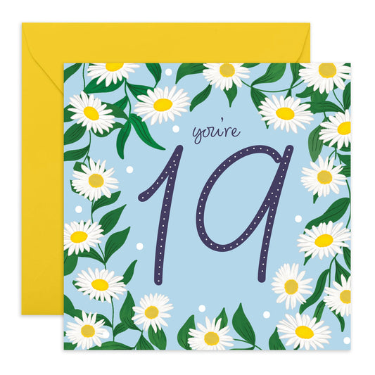 19th Birthday Card - Daisy Chain 19 - Happy Nineteenth Birthday Cards - Stars Birthday Card - Nineteen Year Old Gifts For Best Friend Women Him Her - Comes With Fun Stickers - By Central 23