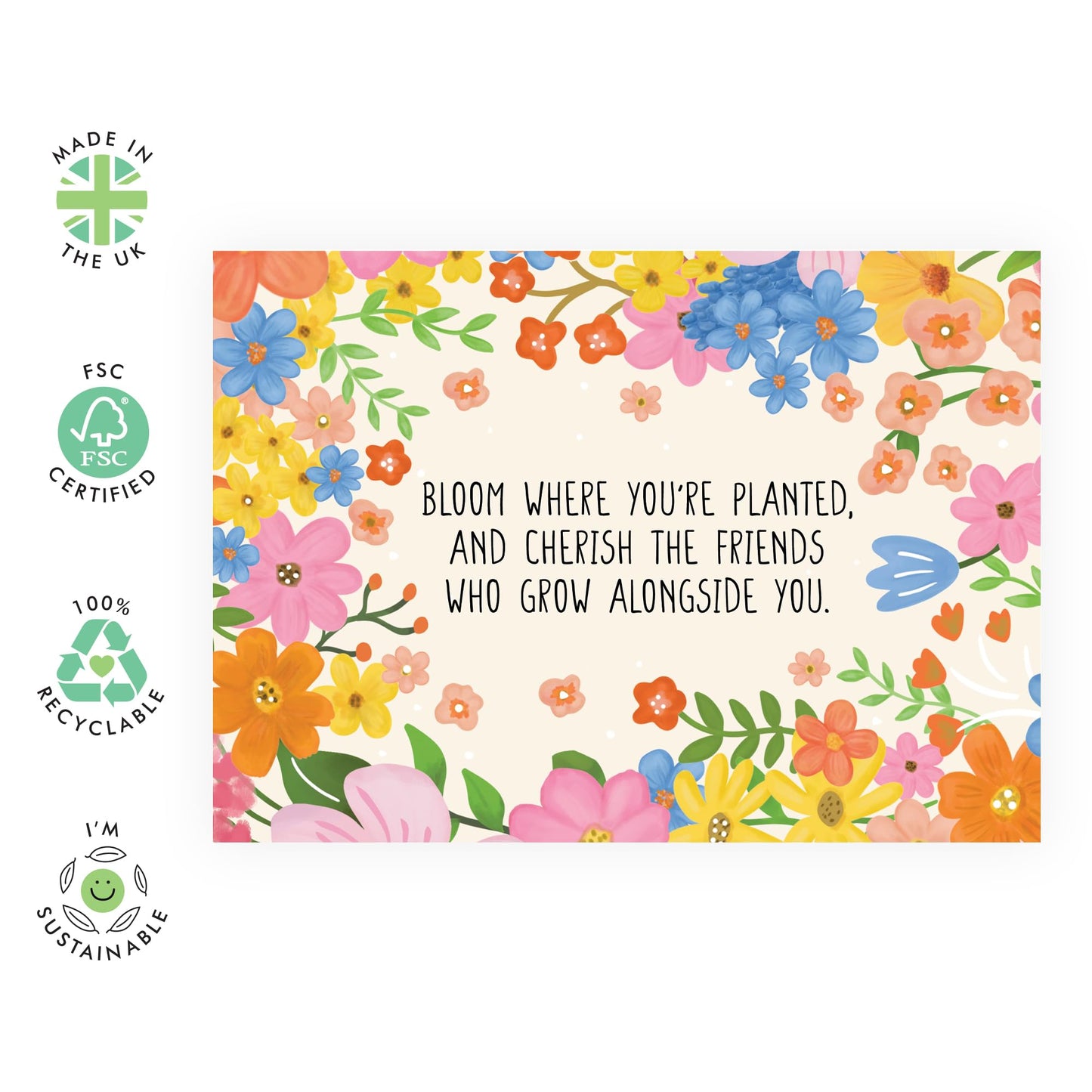 Friendship Greeting Card - 'Floral Friends 3' - Gift for Besties, Best Friends, Colleagues, Coworkers, BFF, Cousin, Coworkers, Sis, Family - Cherish - Comes with Fun Stickers