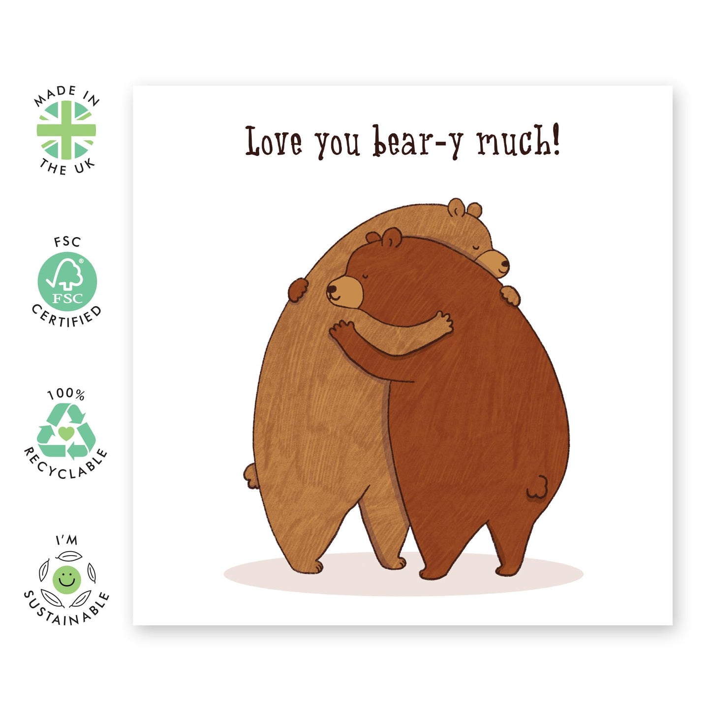 Cute Anniversary Card - 'Love You Bear-Y Much' - I Love You Gifts for Couples, Parents, Husband & Wife - Warm Hugs - Comes with Fun Stickers